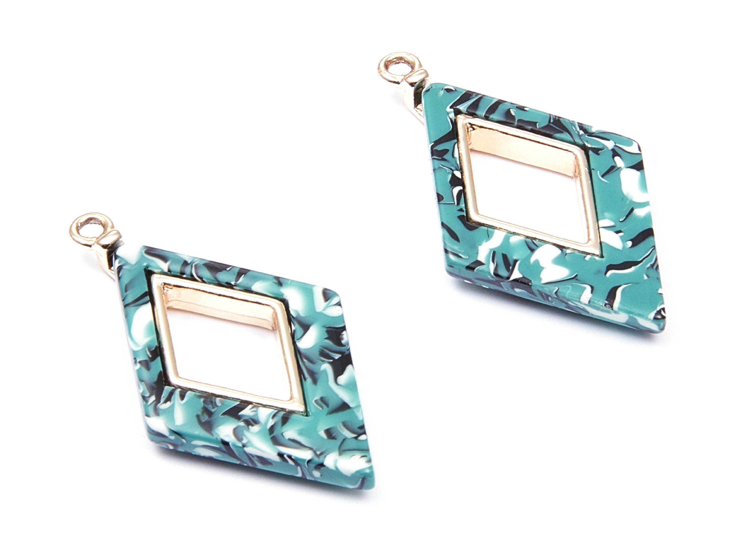 Alloy Frame Cellulose Acetate Charms - Acetate Acrylic Earring Charm - Rhombus Pendant -Jewelery Making- 36.04x20.1x4.1mm - AC1185A - DOMEDBAZAAR