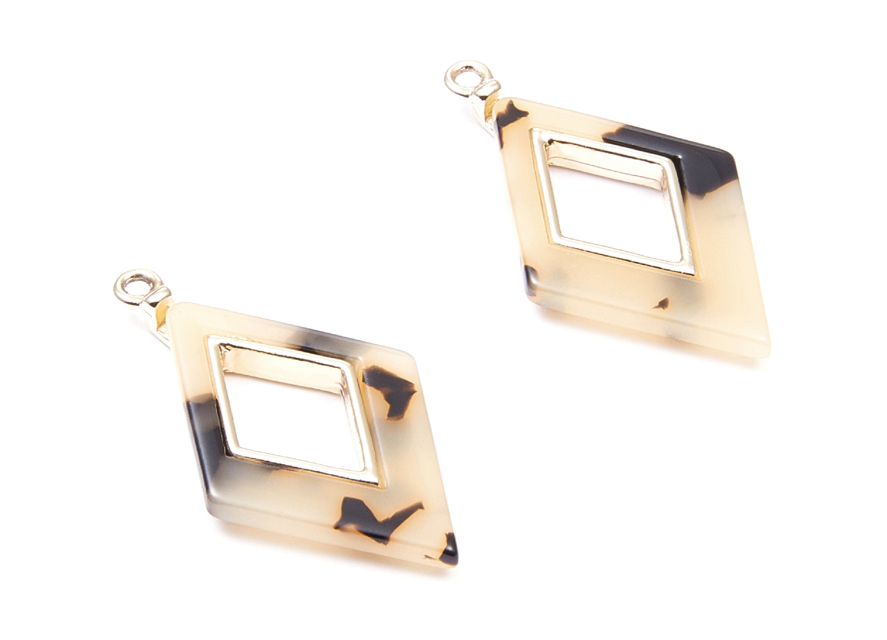 Alloy Frame Cellulose Acetate Charms - Acetate Acrylic Earring Charm - Rhombus Pendant -Jewelery Making- 36.04x20.1x4.1mm - AC1185B - DOMEDBAZAAR