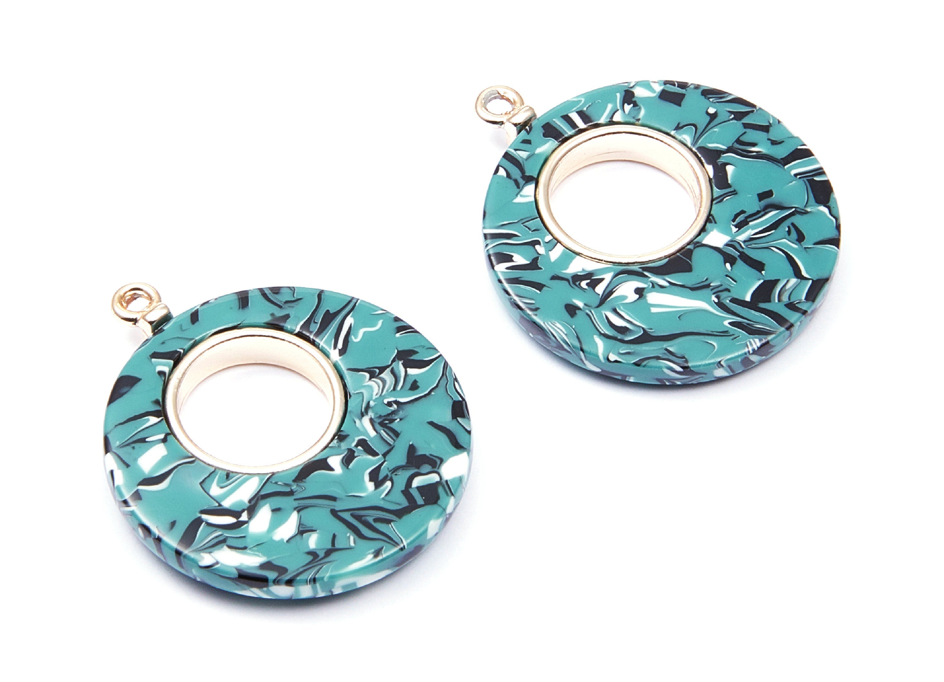 Alloy Frame Cellulose Acetate Charms - Acetate Acrylic Earring Charm - Circle Shaped Pendant -Jewelery Making- 31.8x26.5x3.8mm - AC1186C - DOMEDBAZAAR