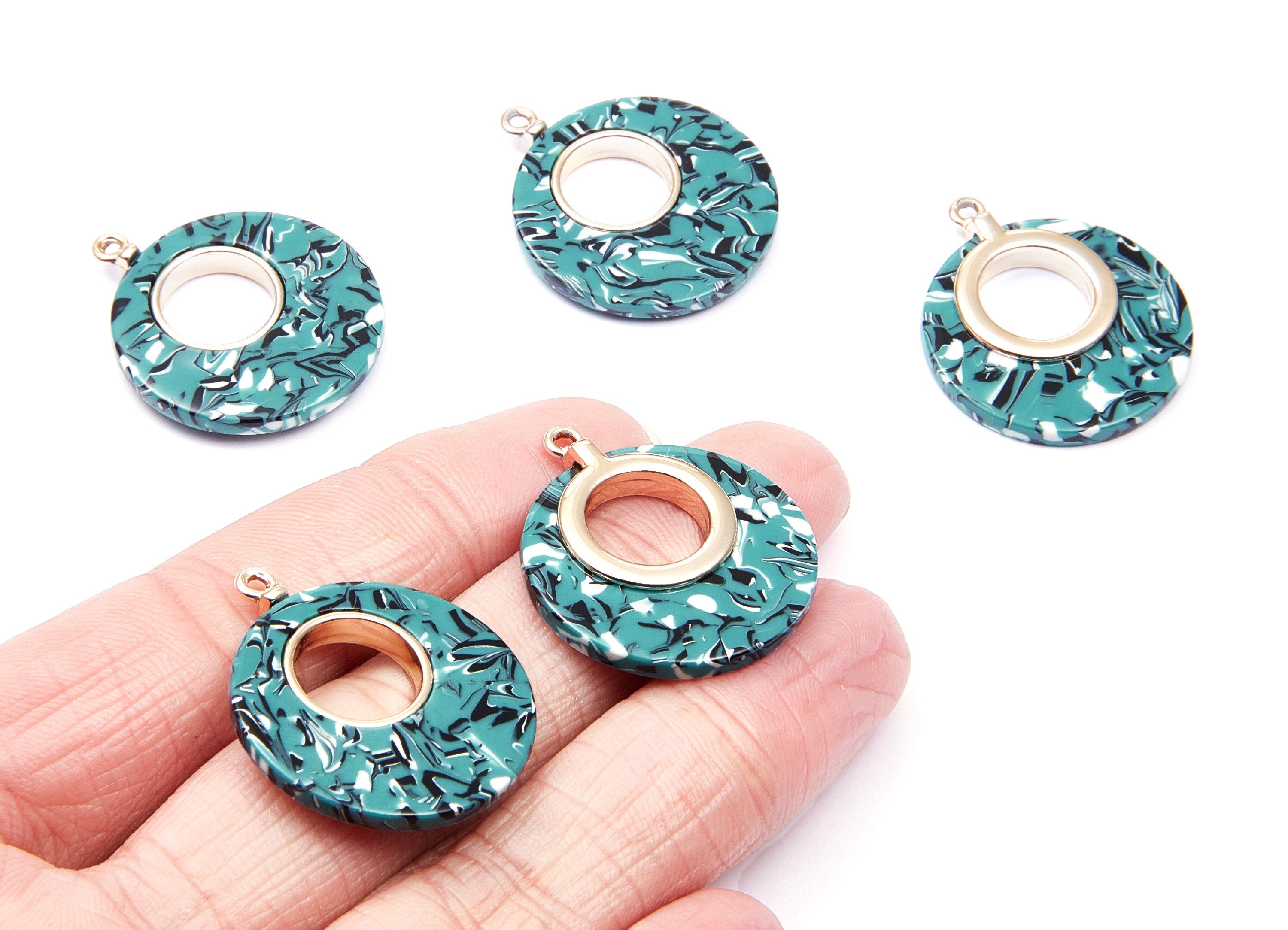 Alloy Frame Cellulose Acetate Charms - Acetate Acrylic Earring Charm - Circle Shaped Pendant -Jewelery Making- 31.8x26.5x3.8mm - AC1186C - DOMEDBAZAAR