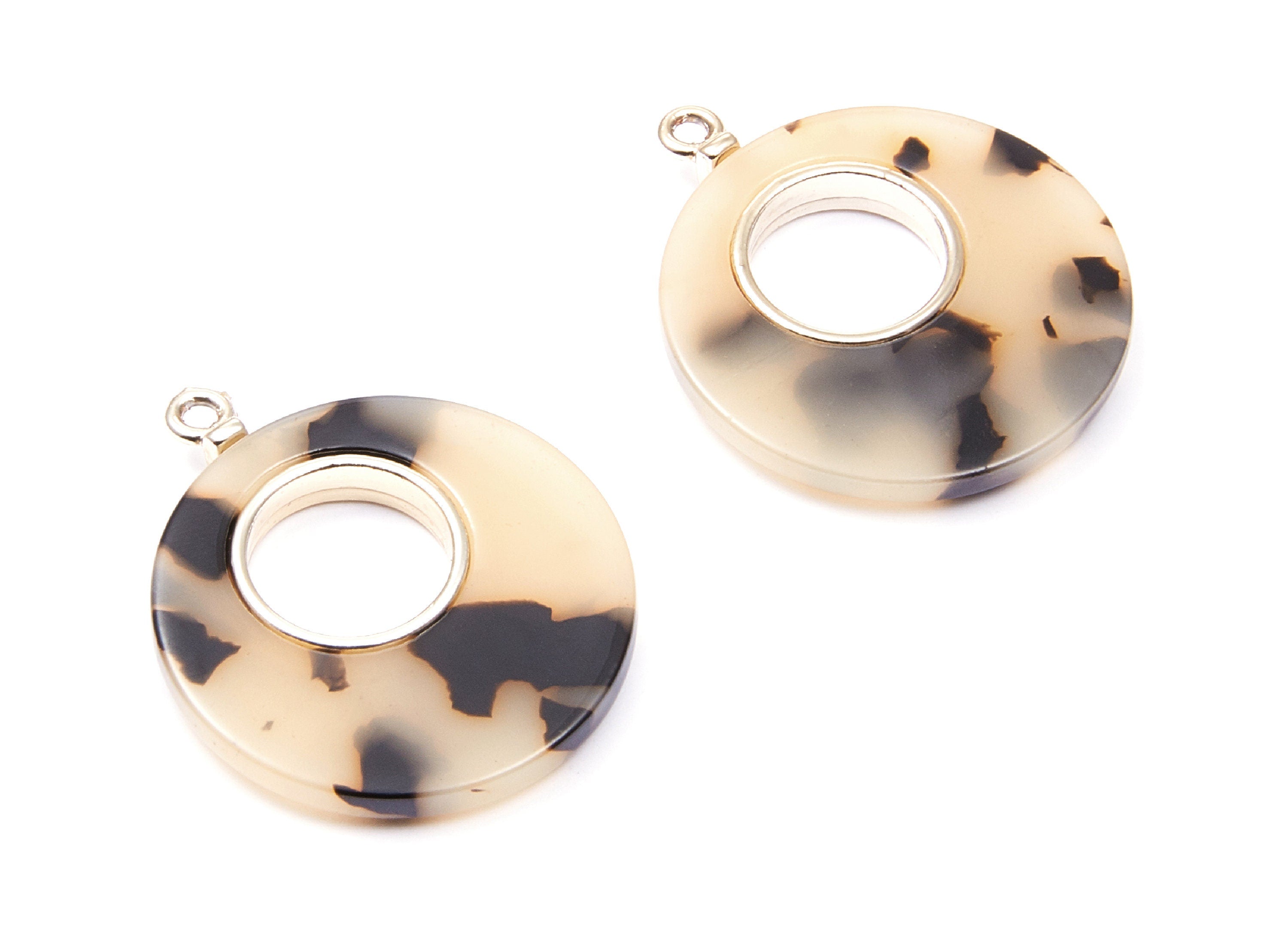 Alloy Frame Cellulose Acetate Charms -Blonde Acetate Acrylic Earring Charms - Circle Shaped Pendant- 31.8x26.5x3.8mm - AC1186E - DOMEDBAZAAR