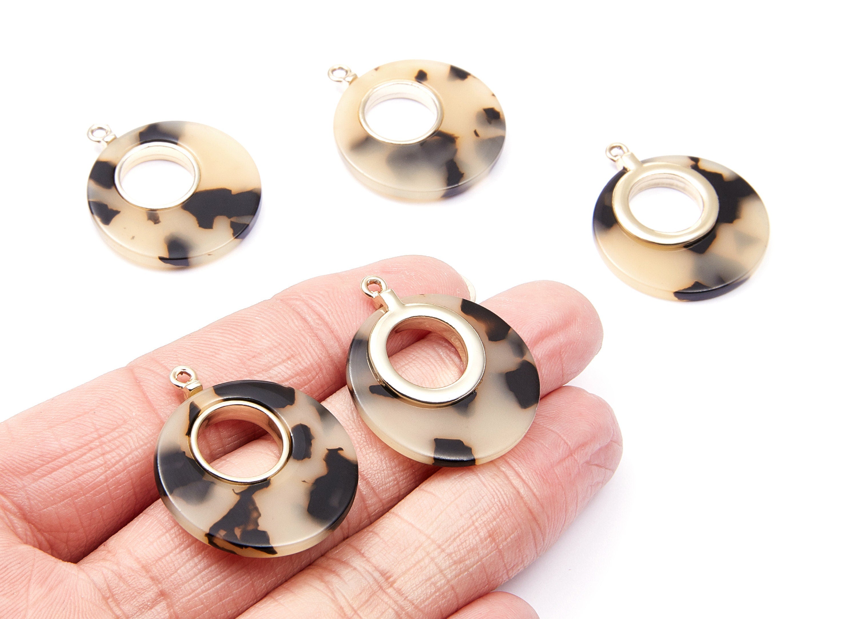 Alloy Frame Cellulose Acetate Charms -Blonde Acetate Acrylic Earring Charms - Circle Shaped Pendant- 31.8x26.5x3.8mm - AC1186E - DOMEDBAZAAR