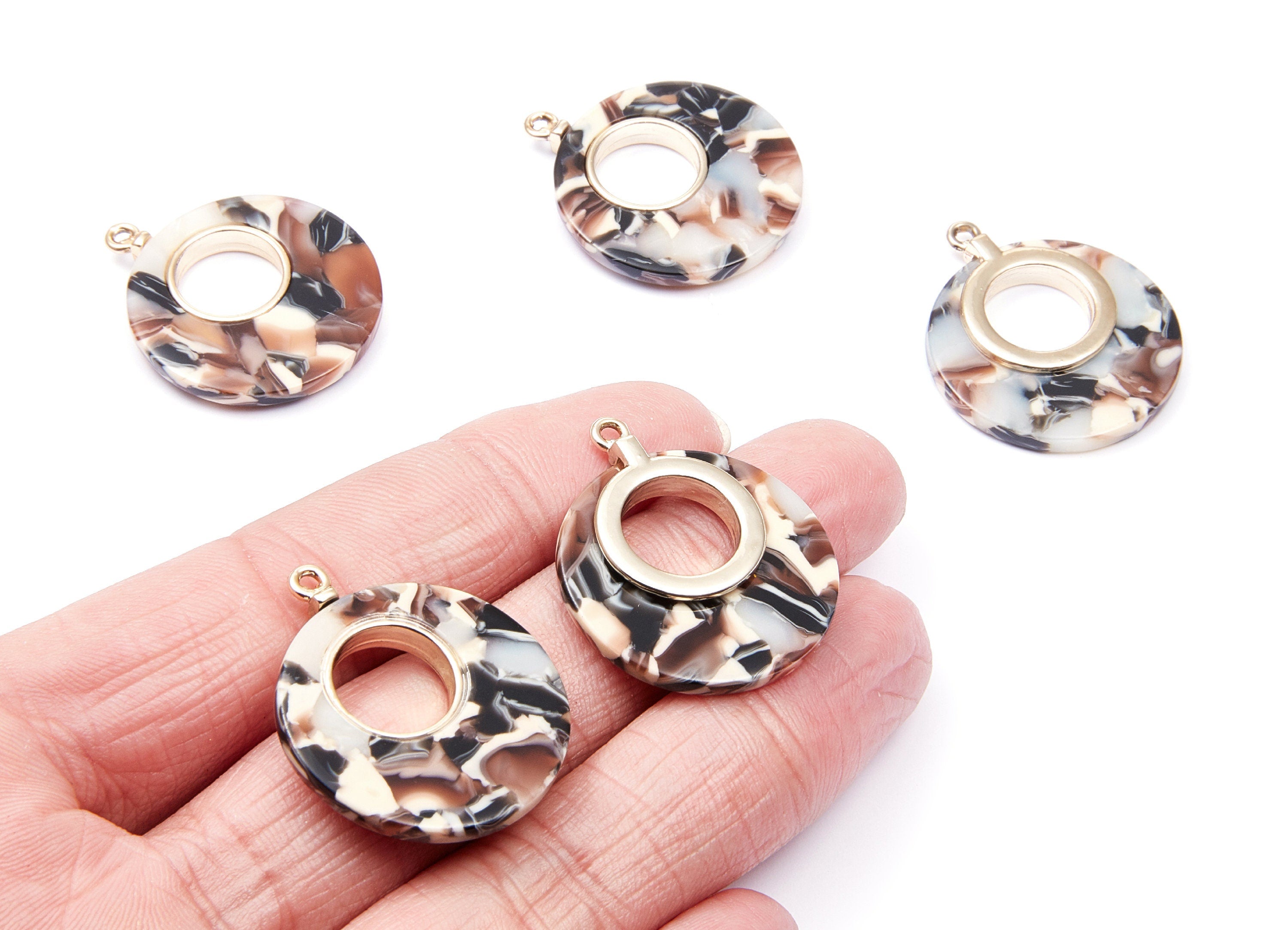 Alloy Frame Cellulose Acetate Charms - Acetate Acrylic Earring Charm - Circle Shaped Pendant - Color Code: A51 - 31.8x26.5x3.8mm - AC1186F - DOMEDBAZAAR