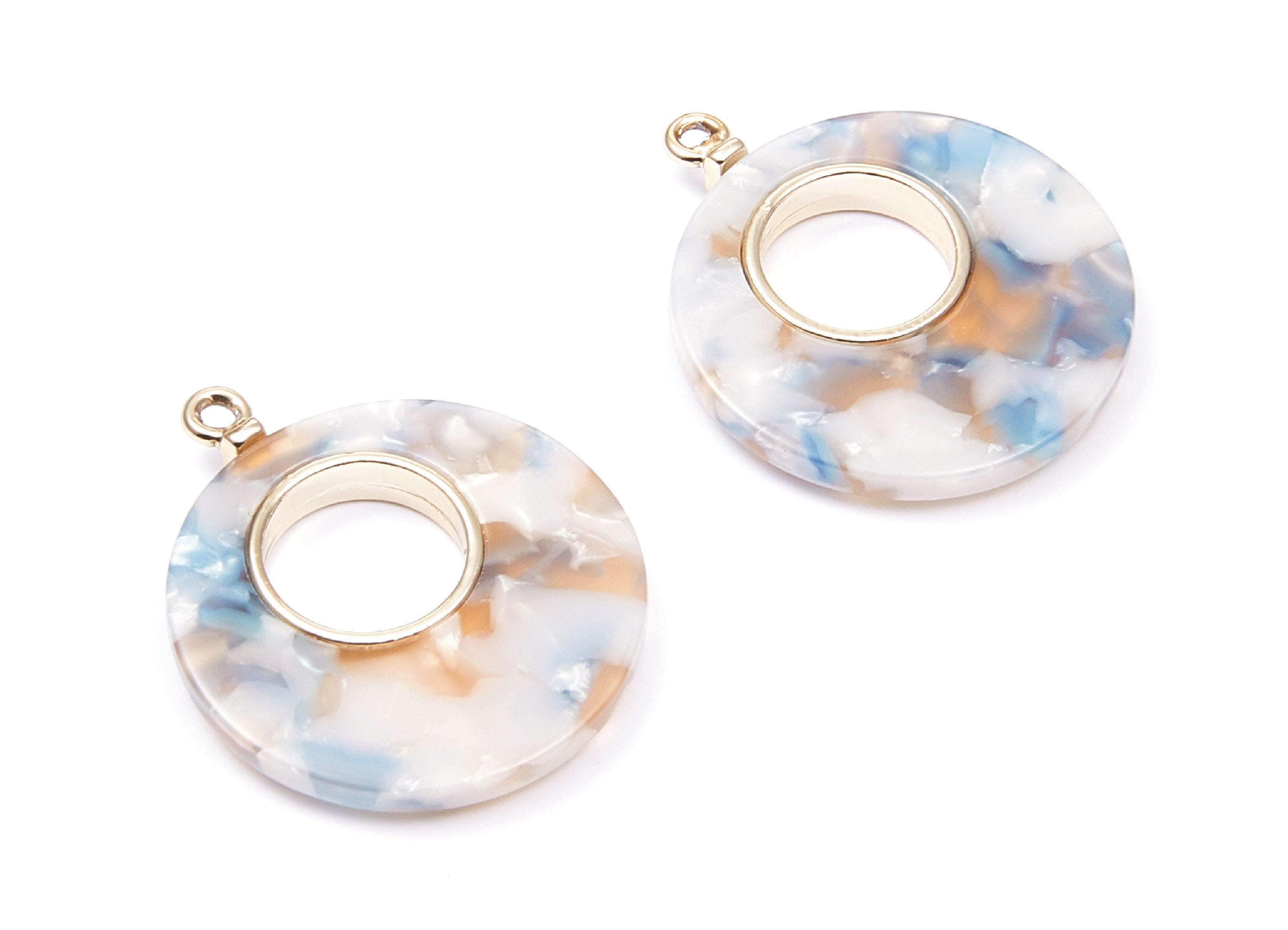 Alloy Frame Cellulose Acetate Charms - Acetate Acrylic Earring Charm - Circle Shaped Pendant -Jewelery Making- 31.8x26.5x3.8mm - AC1186G - DOMEDBAZAAR