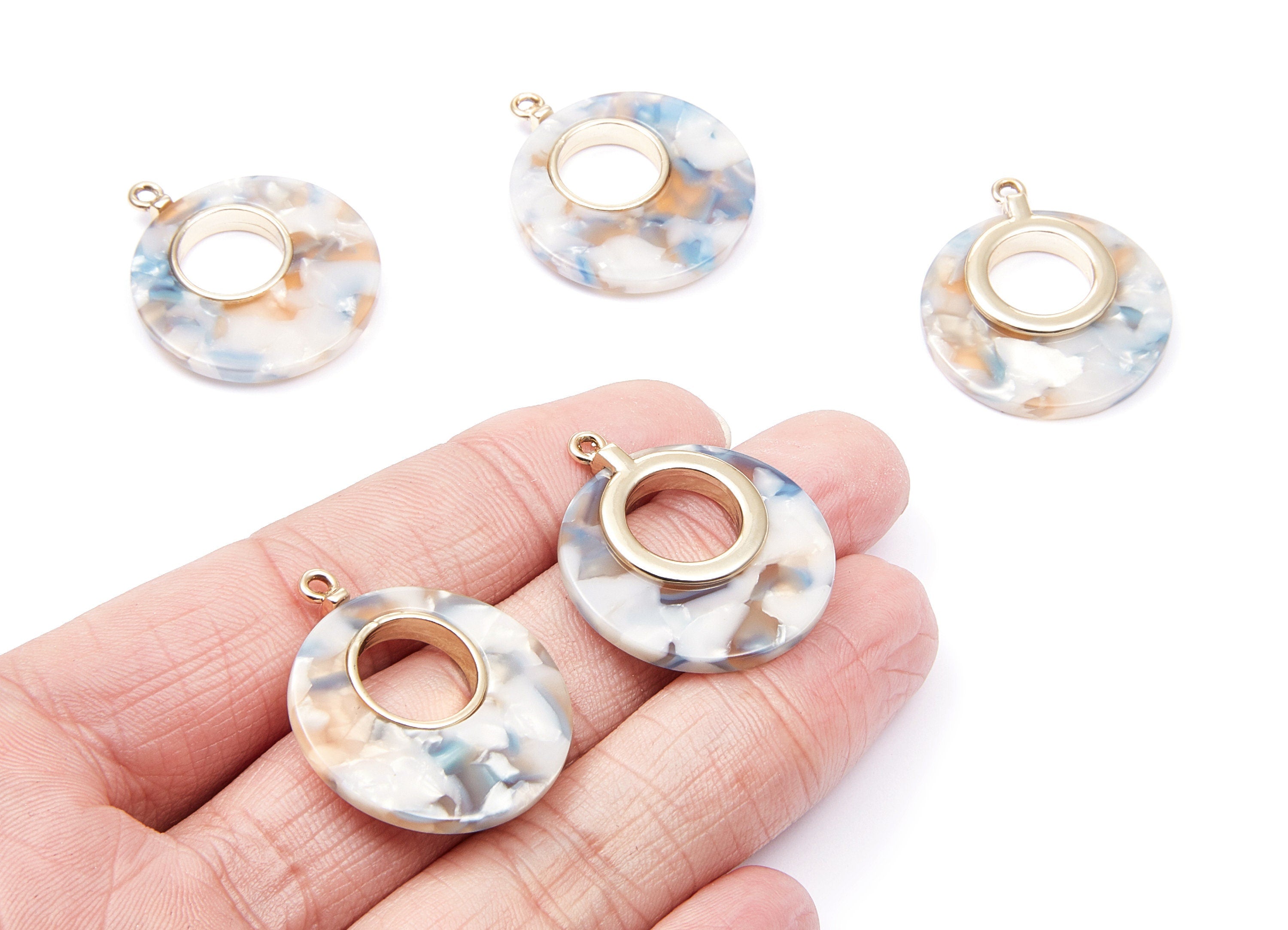 Alloy Frame Cellulose Acetate Charms - Acetate Acrylic Earring Charm - Circle Shaped Pendant -Jewelery Making- 31.8x26.5x3.8mm - AC1186G - DOMEDBAZAAR