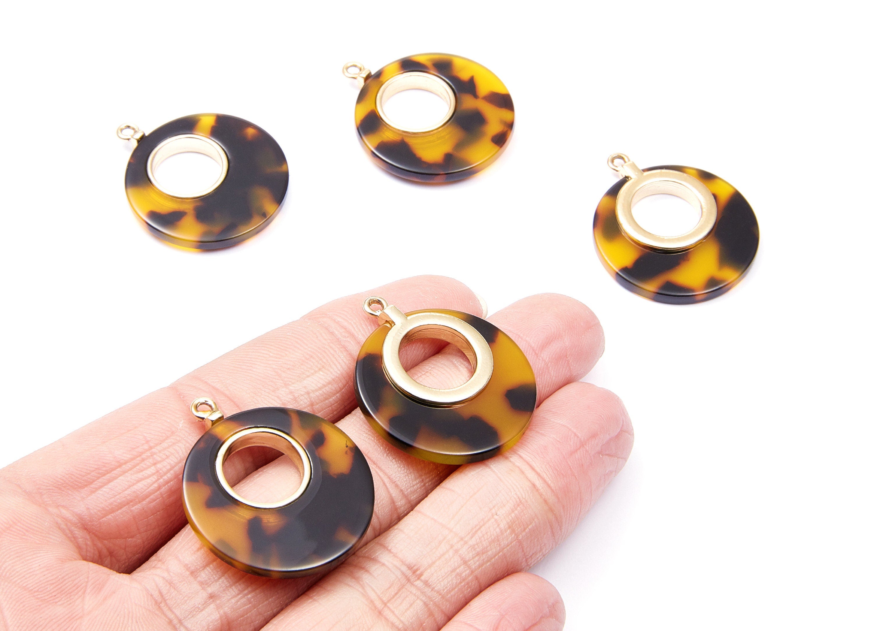Alloy Frame Cellulose Acetate Charms - Acetate Acrylic Earring Charm - Circle Shaped Earrings Pendant - 31.8x26.5x3.8mm - AC1186H - DOMEDBAZAAR