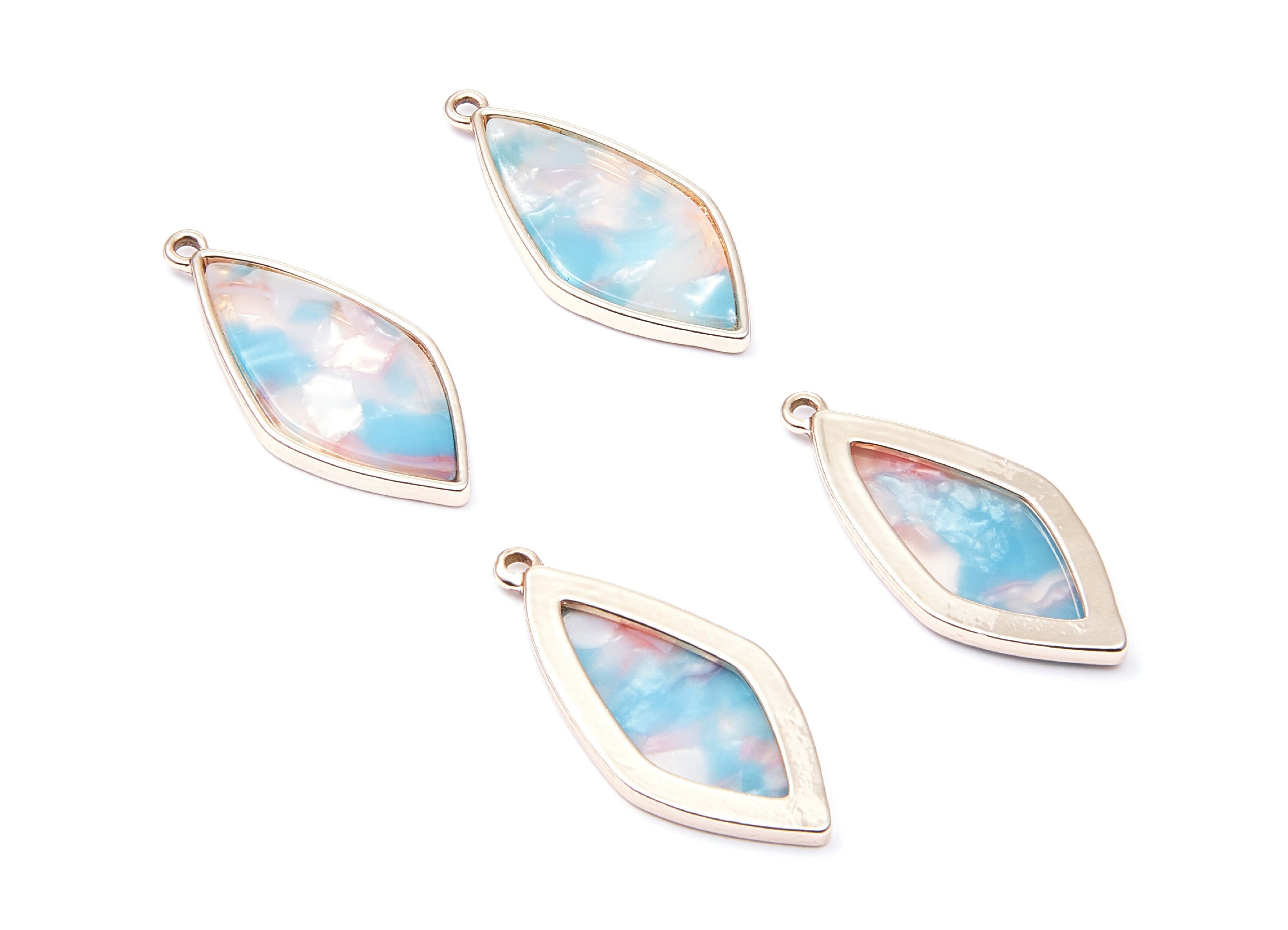 Alloy Frame Cellulose Acetate Charms - Acetate Acrylic Earring Charm - Rhombus Shaped Pendant -Jewelery Making- 40,55x18,37x2,85mm - AC1240C - DOMEDBAZAAR