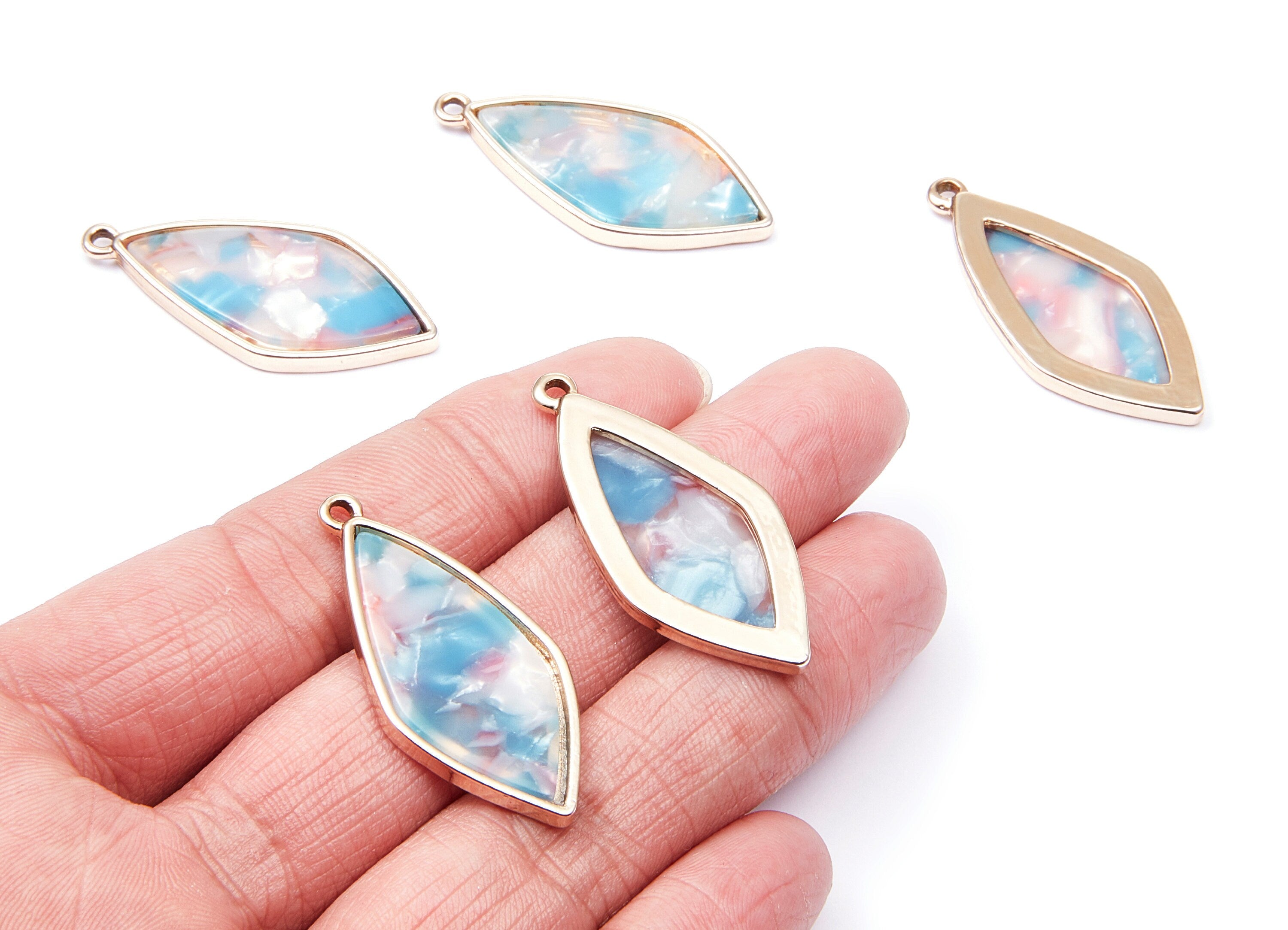 Alloy Frame Cellulose Acetate Charms - Acetate Acrylic Earring Charm - Rhombus Shaped Pendant -Jewelery Making- 40,55x18,37x2,85mm - AC1240C - DOMEDBAZAAR