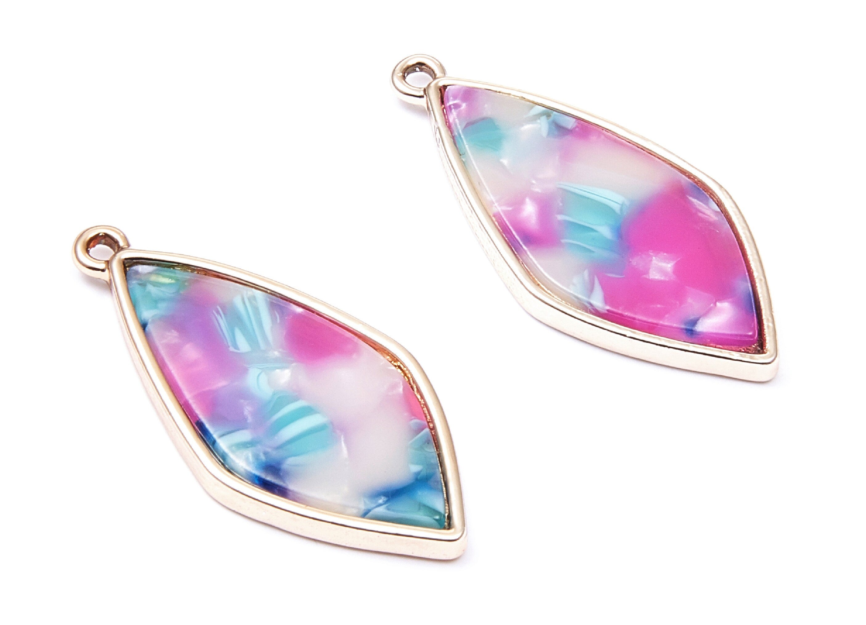 Alloy Frame Cellulose Acetate Charms - Acetate Acrylic Earring Charm - Rhombus Shaped Pendant -Jewelery Making- 40,55x18,37x2,85mm - AC1240A - DOMEDBAZAAR