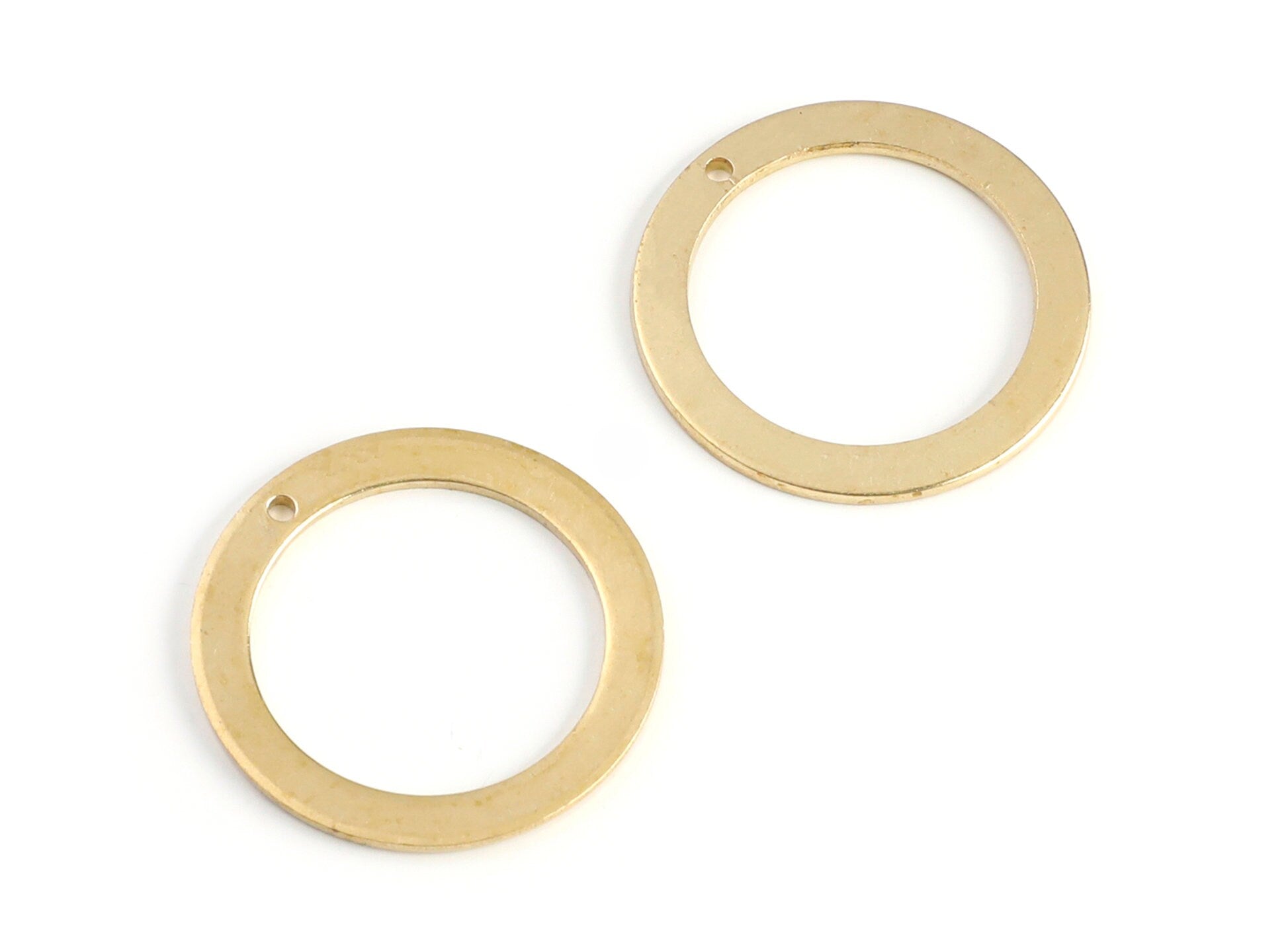 Brass Hoops - Raw Brass Circle Charms with 1 Hole - Earring Findings - Jewelry Supplies - 33.3x33.3x1.68mm - PP1374 - DOMEDBAZAAR
