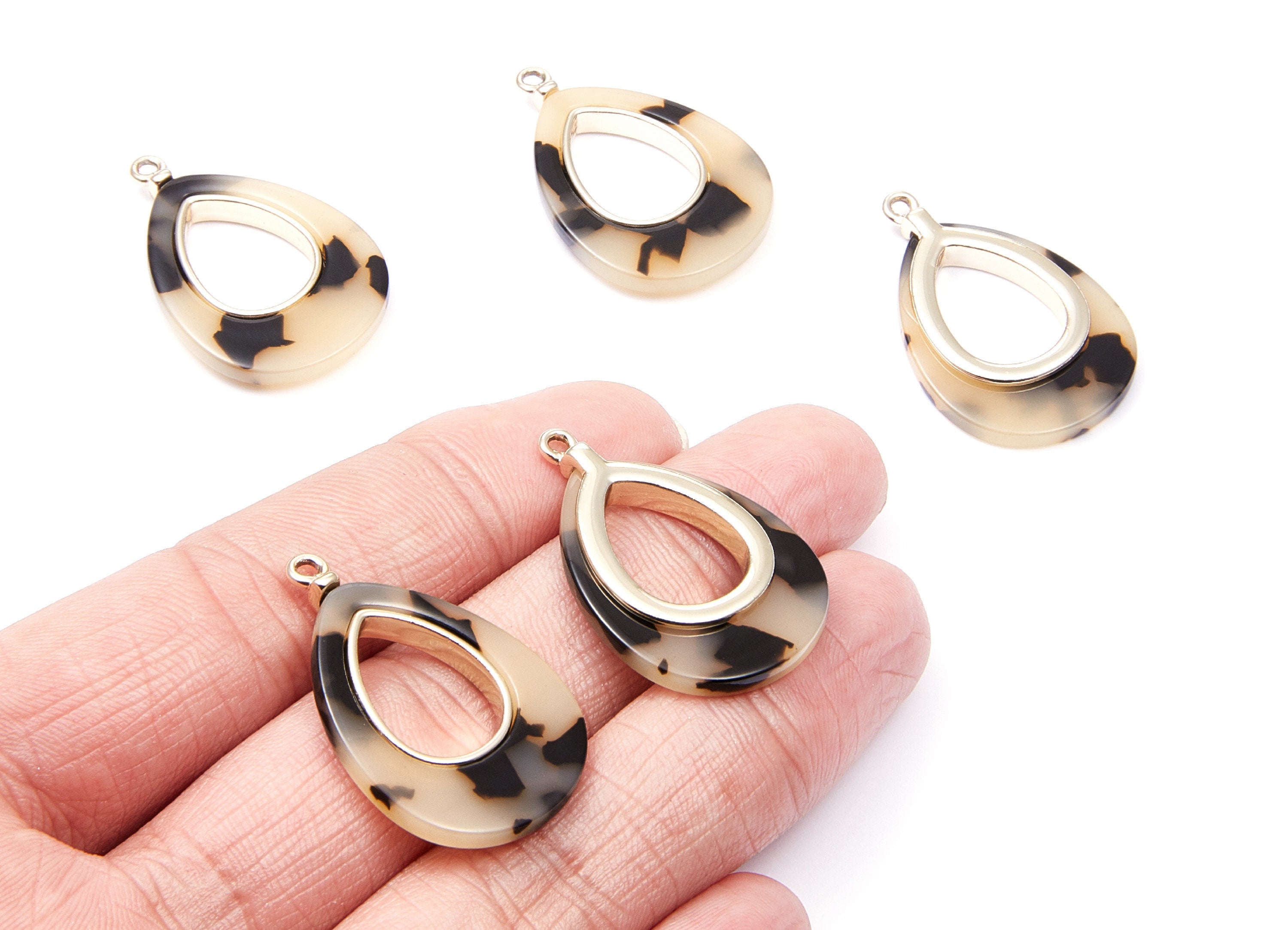 Alloy Frame Cellulose Acetate Charms - Blonde Acetate Acrylic Earring Charms - Marquise Shaped Pendant - 33.1x21.39x3.8mm - AC1182H - DOMEDBAZAAR