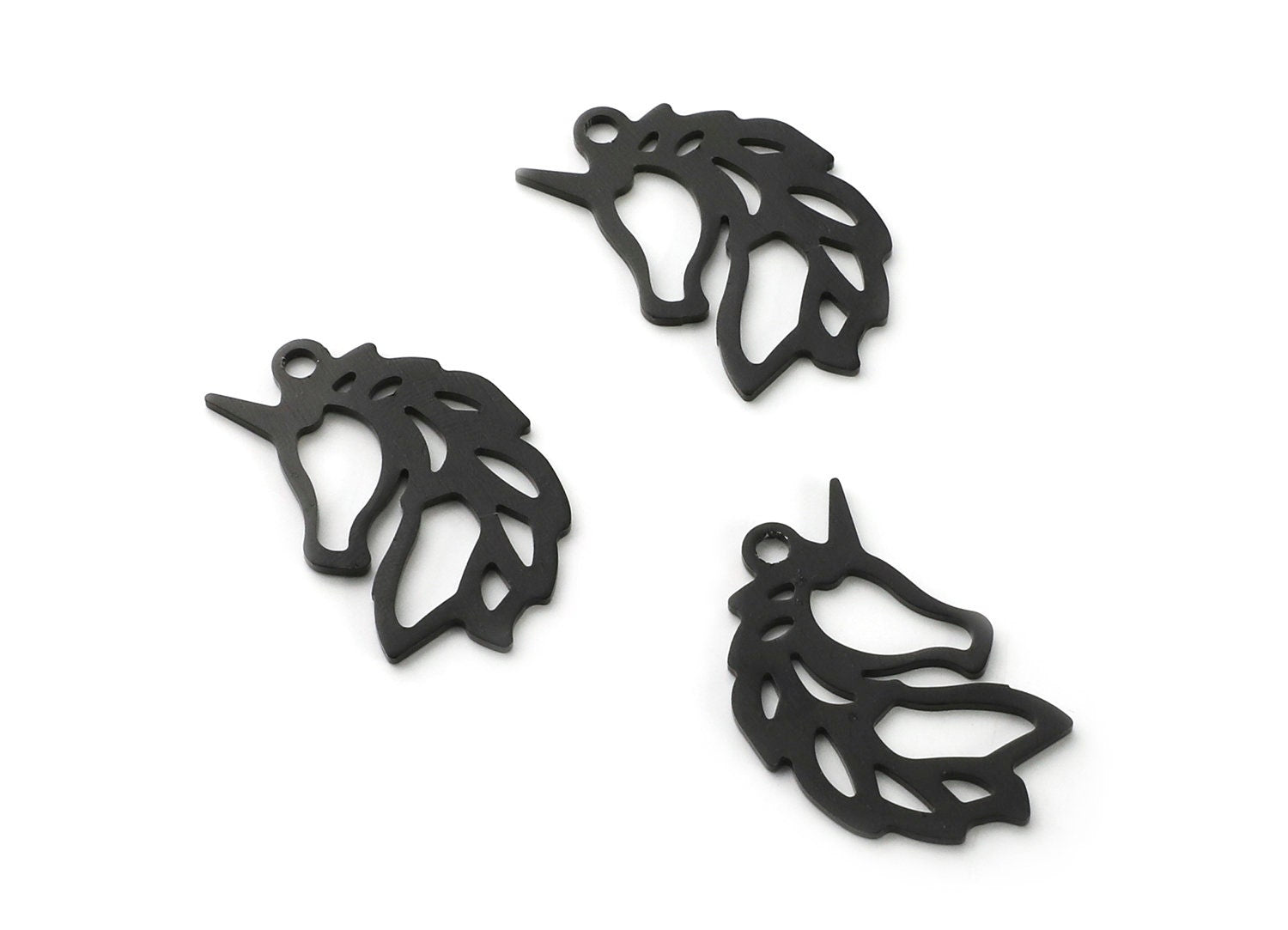 Aluminum Charms - Unicorn Shaped Pendant - Anodized Aluminium Charms - Wall Decor - Black Tone - 34.15x21.9x0.9mm - AA1140B - DOMEDBAZAAR