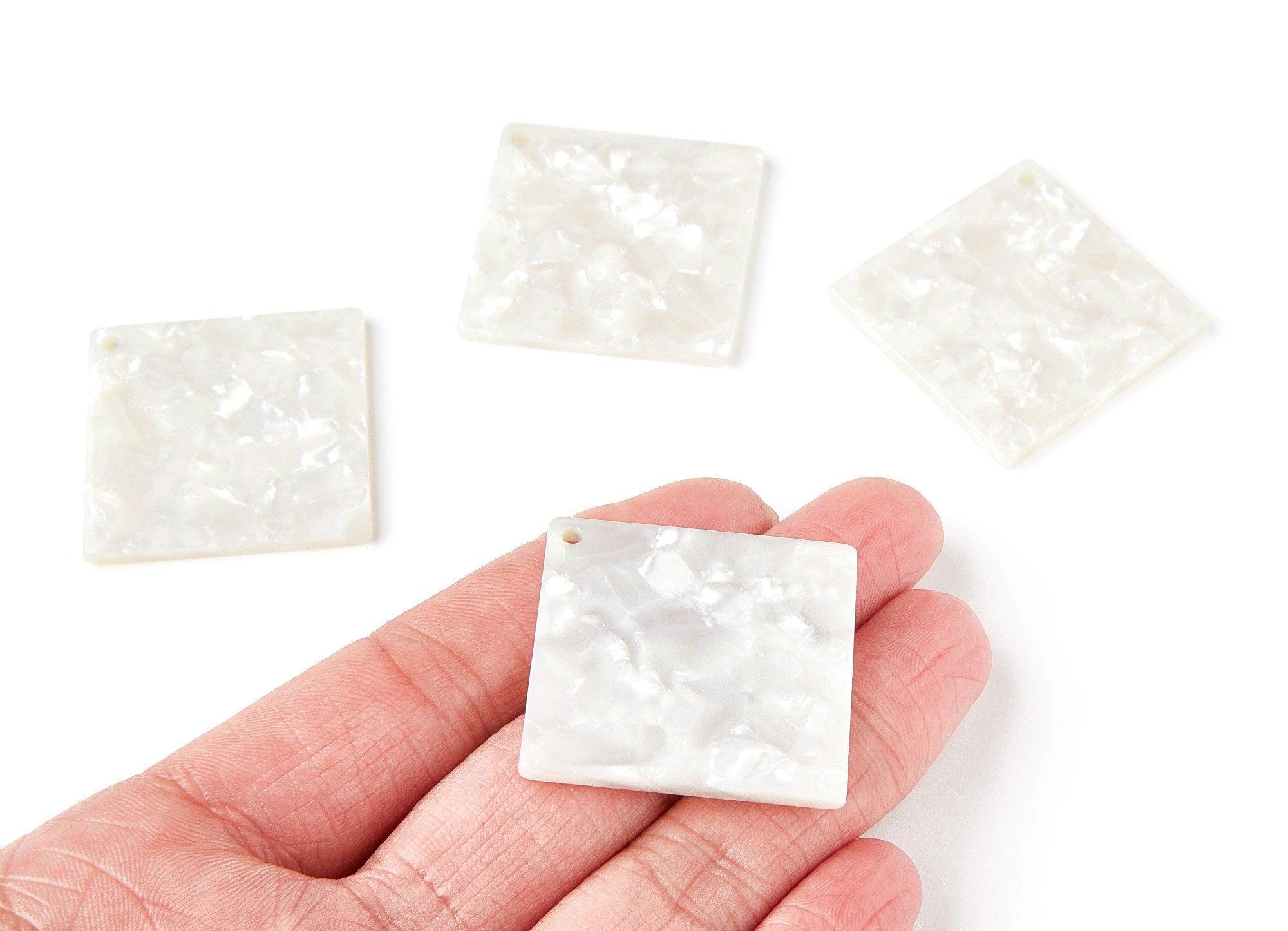 Acrylic Square Earring Charms - Big Square  Shaped - Pearl Mosaic Charm - Jewelry Supplies - Color Code: A12 - 34,78x34,78x2,71mm - AC1291A - DOMEDBAZAAR