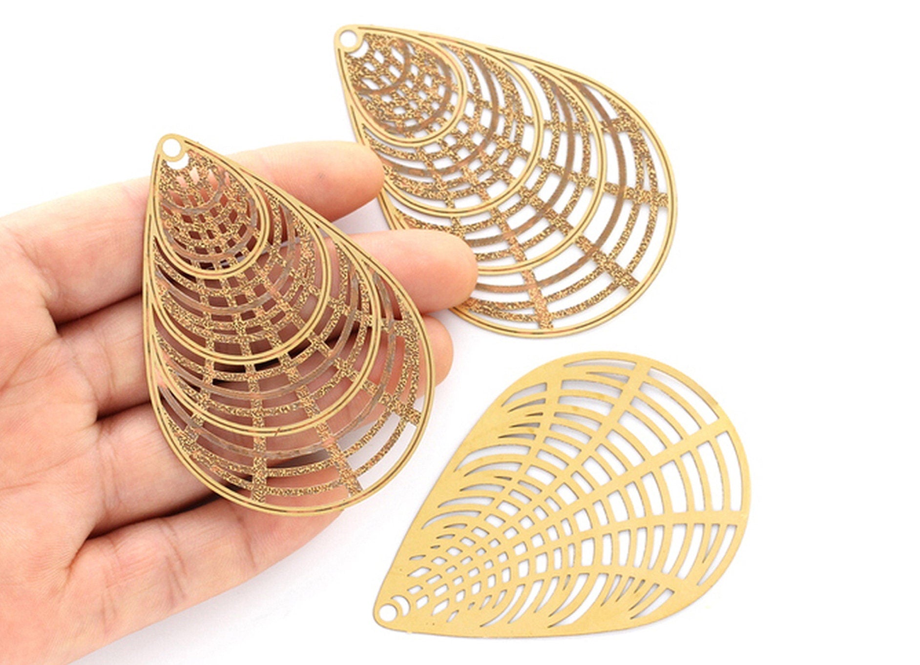 Water Droplet Shaped Earring Charms - Raw Brass Earring - Earring Findings - Jewelry Supplies - 66.7x46.2mm - JJB3864 - DOMEDBAZAAR