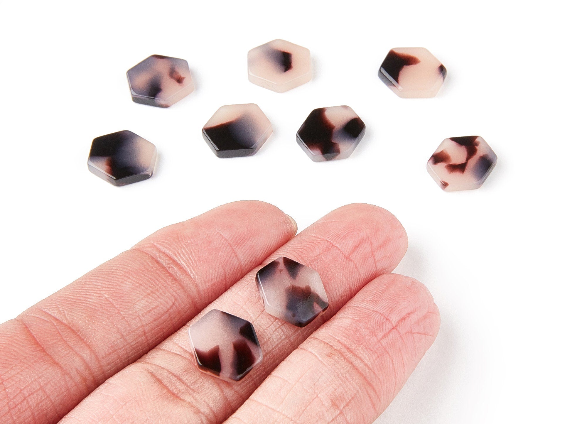 Acetate Acrylic Earring Charms - Blonde Tortoise Shell Earrings - Hexagon Shaped Pendant - Color Code: A06 - 11,9x11,45x2,86mm - AC1293B - DOMEDBAZAAR