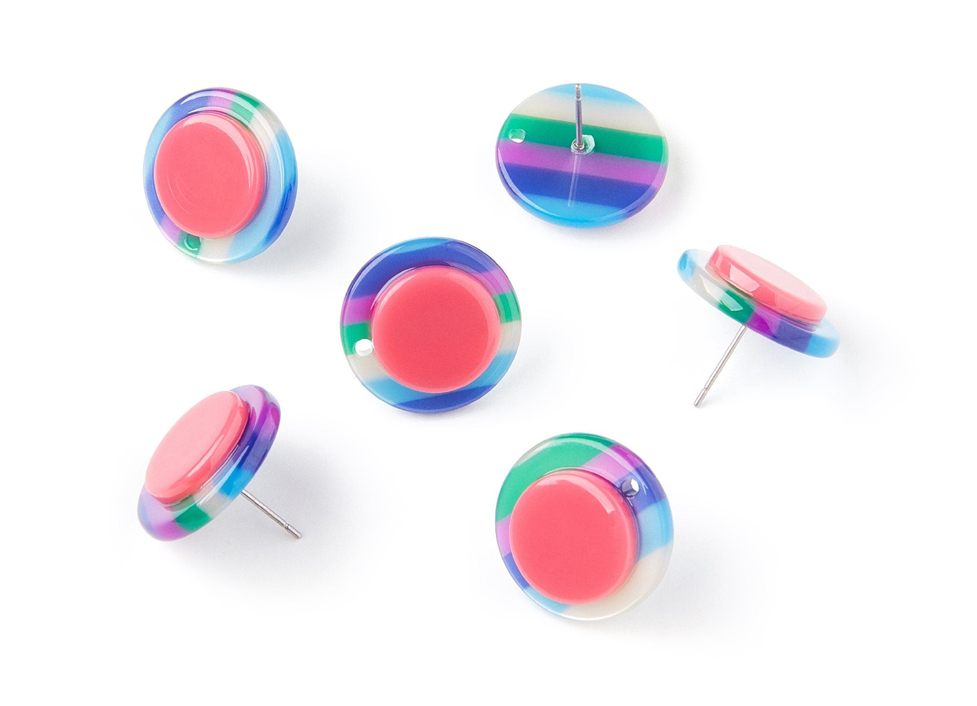 Acetate Circle Earring Post - Circle Earring Stud - Earring Post - Jewelry Supplies - 19.44x19.44x5mm - AC1300B - DOMEDBAZAAR