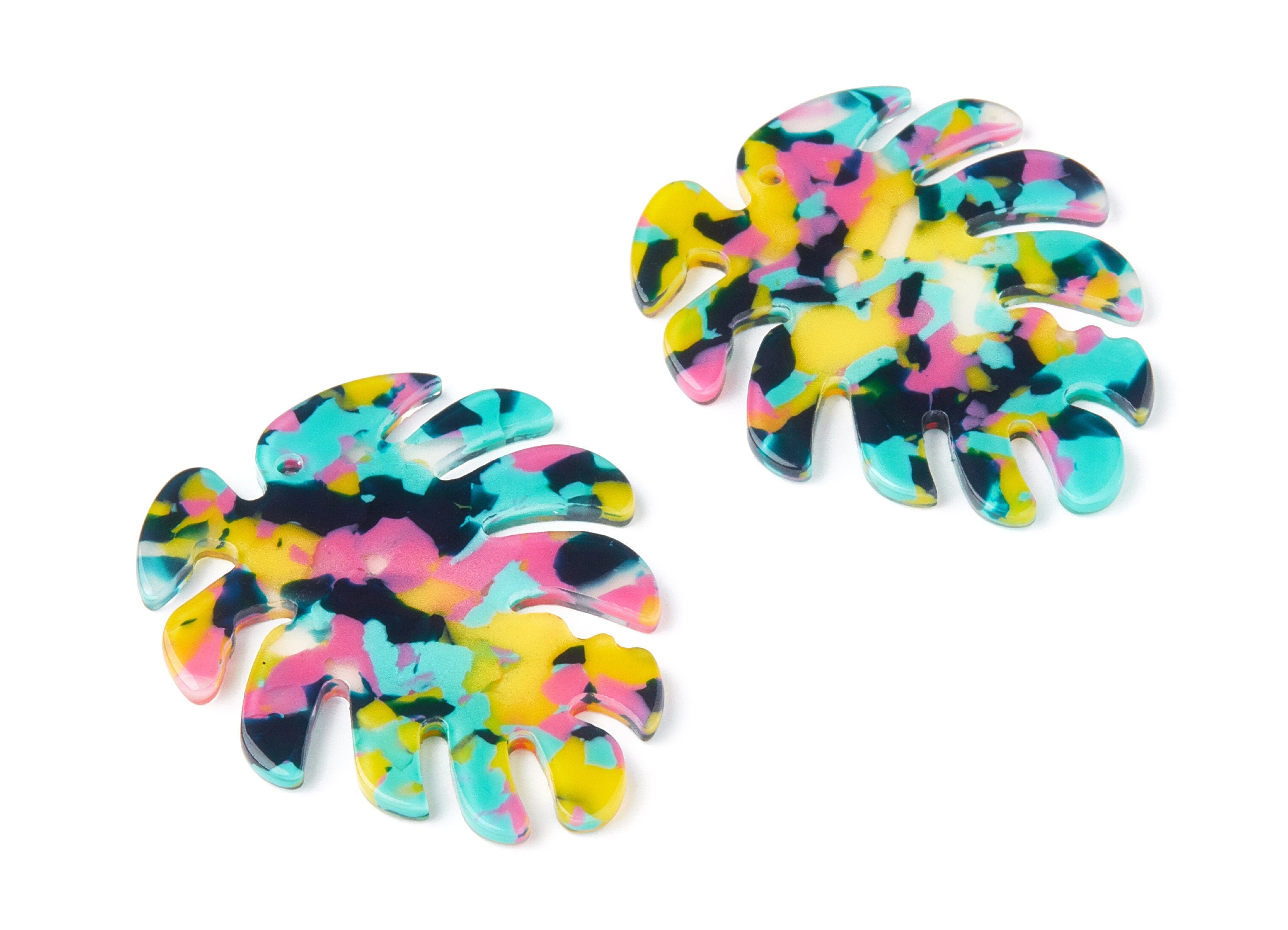 Acetate Leaf Earring Charms - Monstera Leaf Pendant - Earring Findings - Jewelry Supplies - Color Code: A111 - 45.15x38x2.38mm - AC1199F - DOMEDBAZAAR