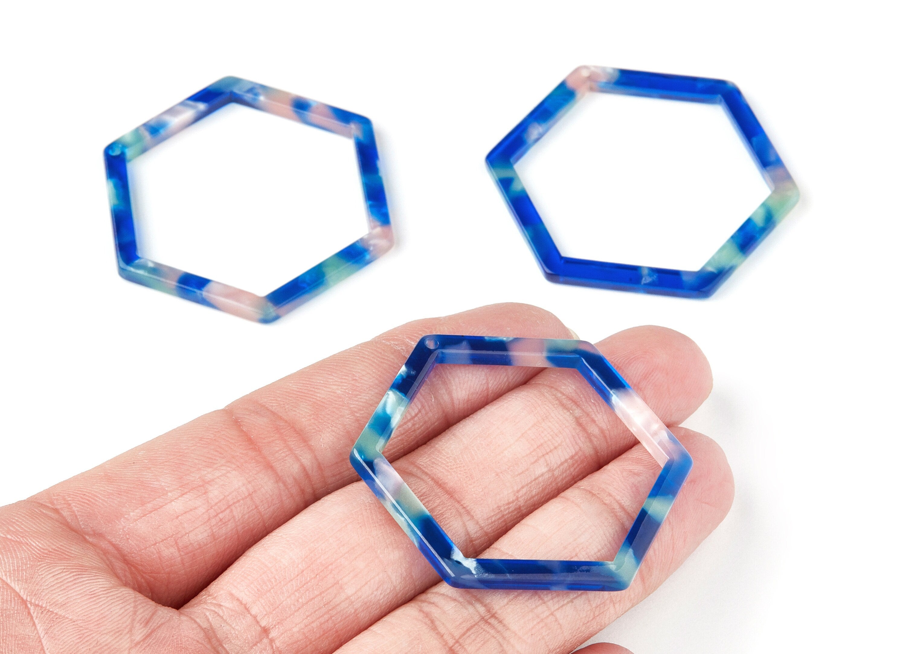 Acetate Hexagon Earring Charms - Acrylic Hexagon Pendant - Earring Findings - Jewelry Supplies - 44.75x39.42x2.68mm - AC1125G - DOMEDBAZAAR