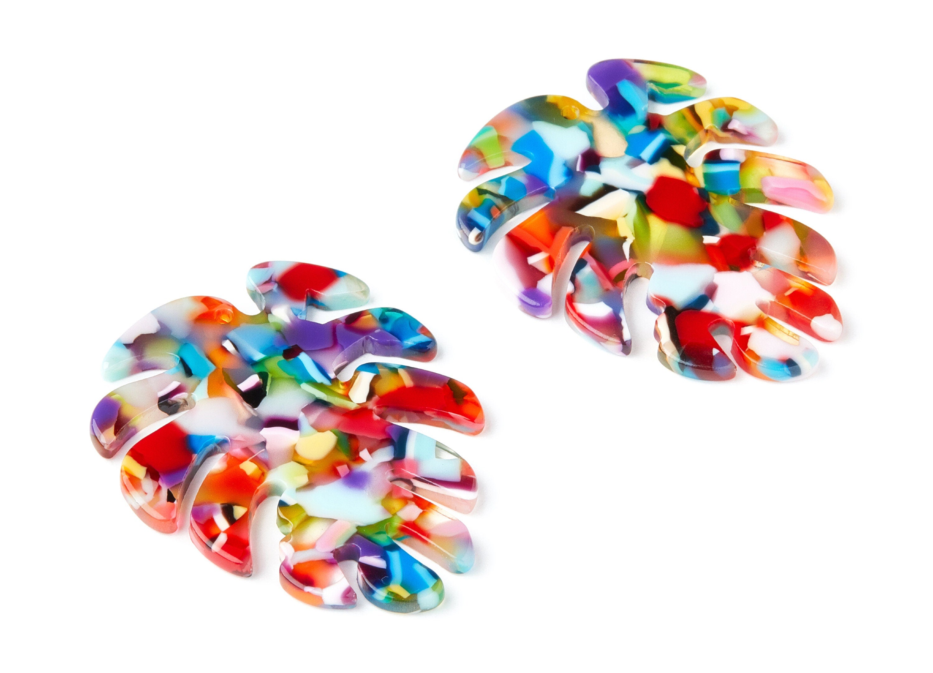 Acetate Leaf Earring Charms - Monstera Leaf Pendant - Earring Findings - Jewelry Supplies - Color Code: A21 - 45.15x38x2.38mm - AC1199L - DOMEDBAZAAR