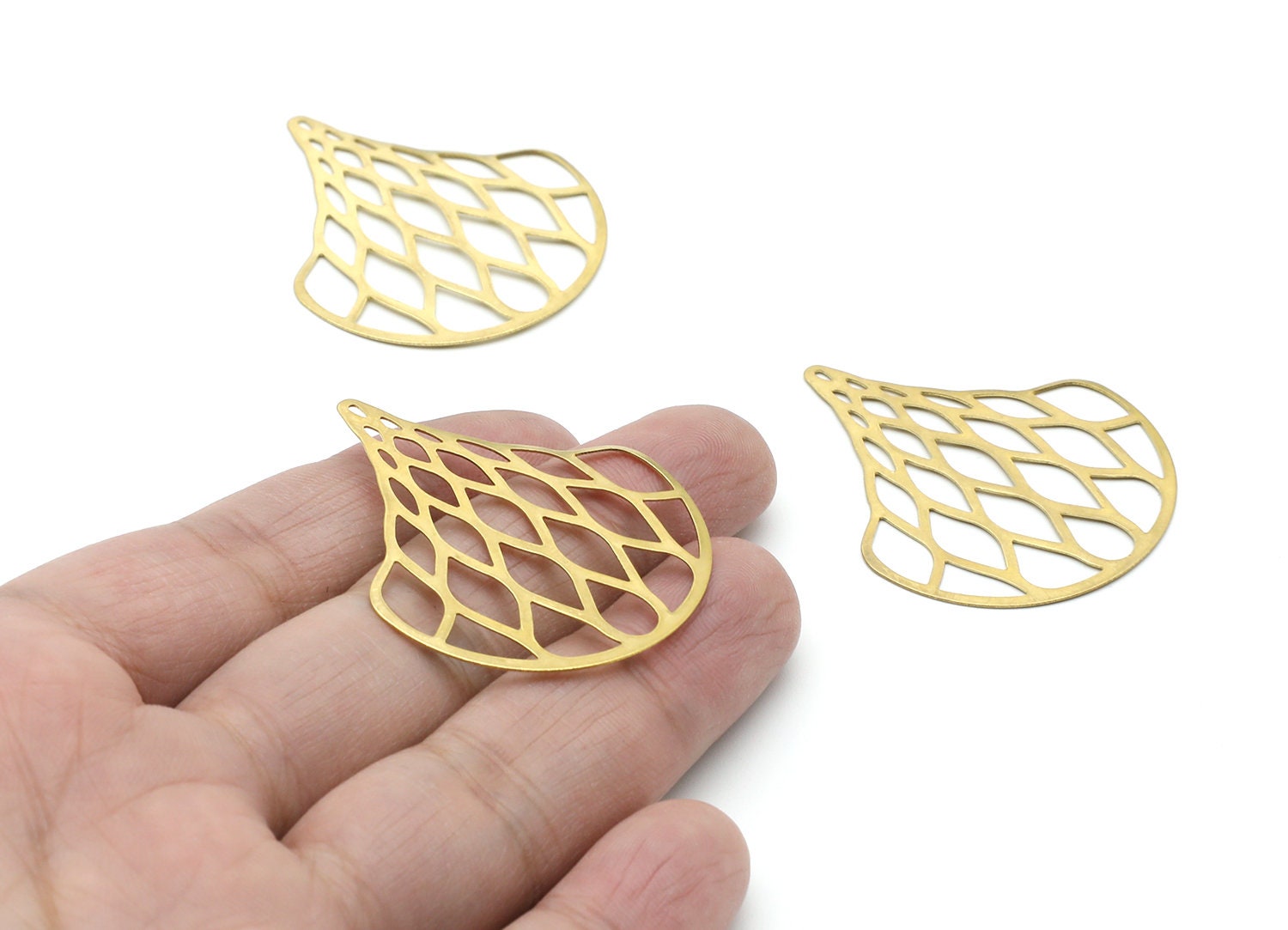 Brass Fan Charms - Fan Shaped Raw Brass Pendant - Jewelry Supplies - 44x37,06x0,43mm - PP1429 - DOMEDBAZAAR
