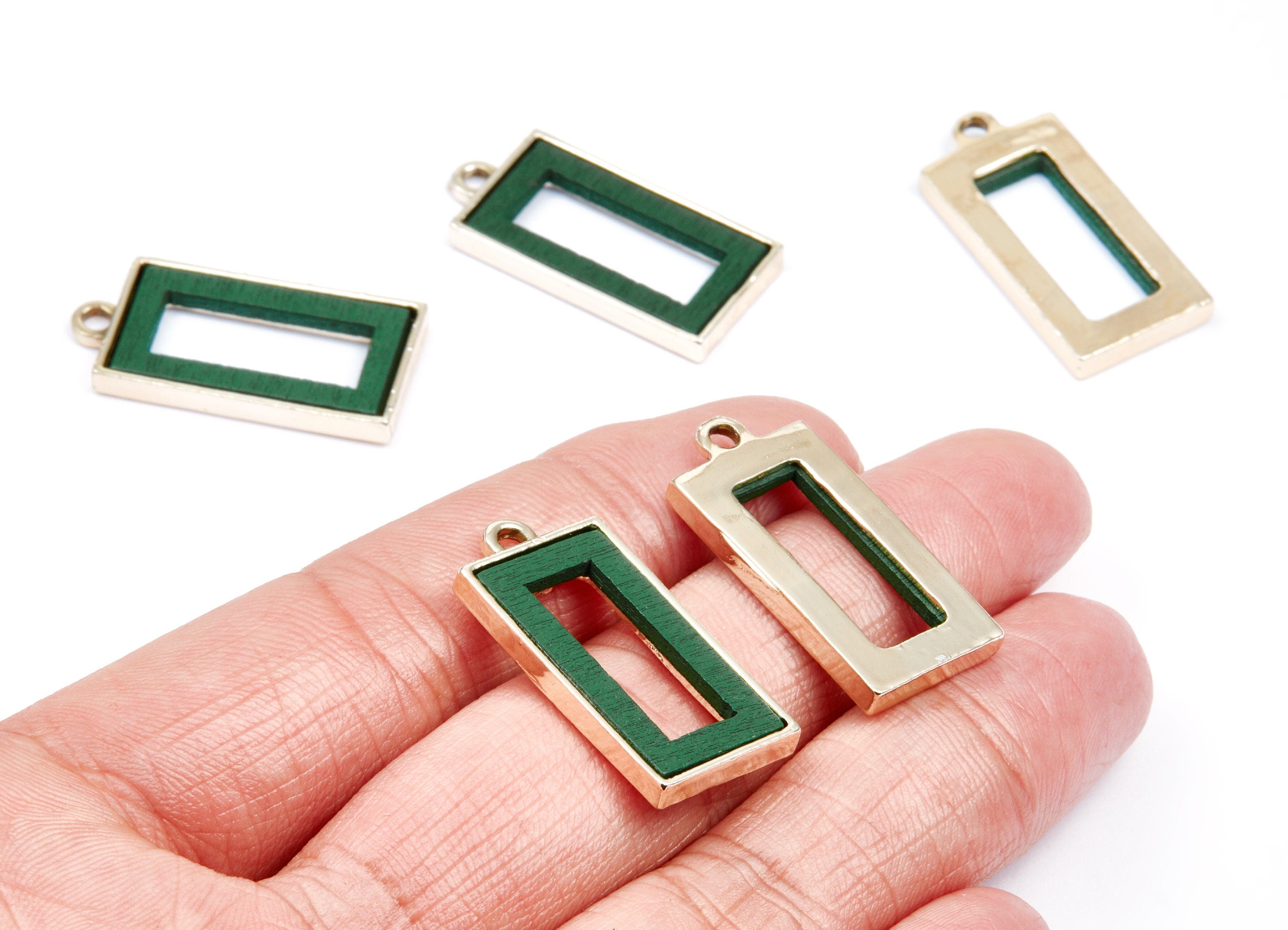 Rectangle Shaped Charms- Zinc Alloy Earring Findings - Gold Tone Connector - Alloy Pendant for Necklace - 30,16x14,44x2,91mm - ZZ1249 - DOMEDBAZAAR