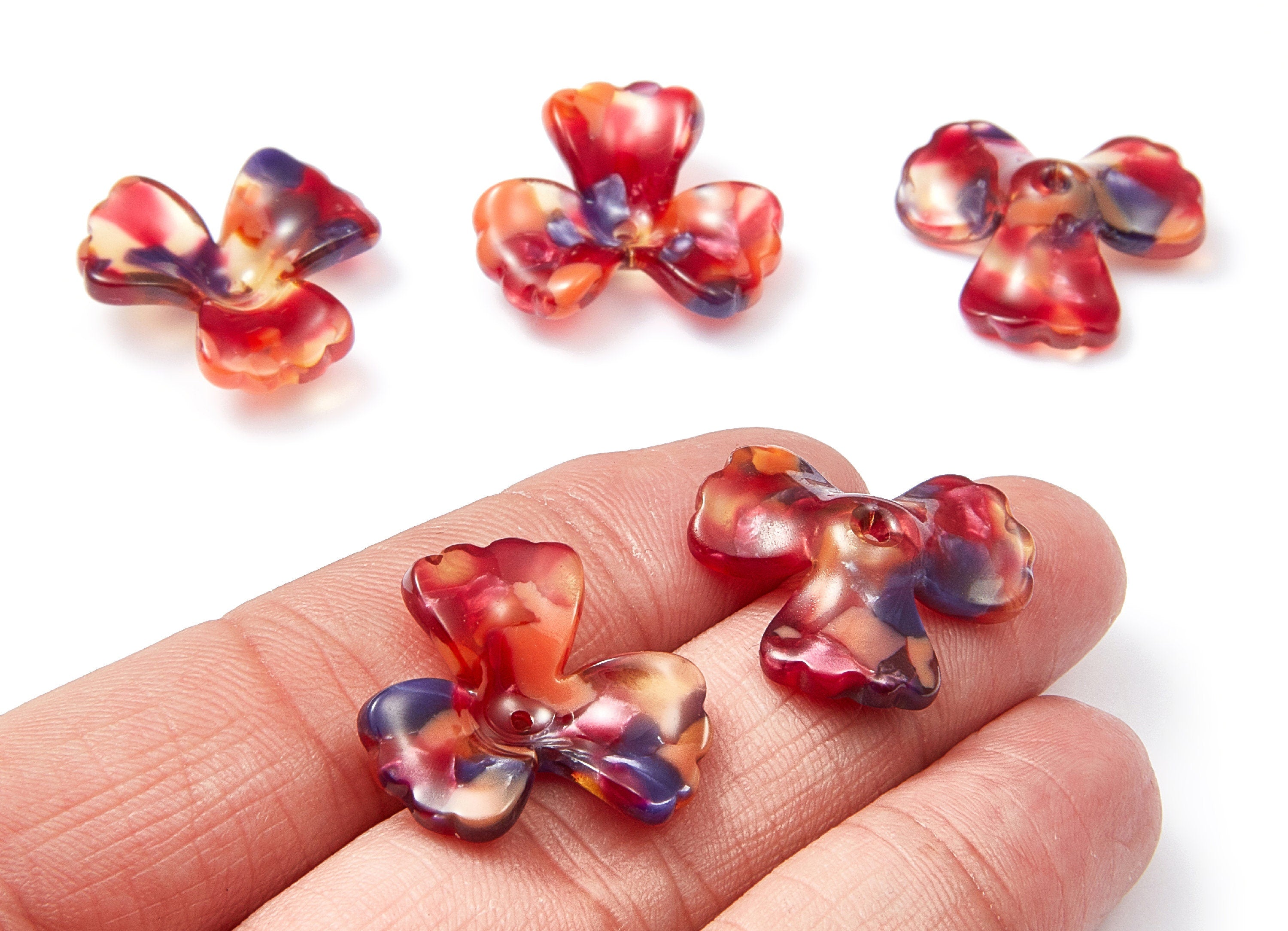 Acetate Flower Earring Charms - Flower Shaped Pendant - Earring Findings - Jewelry Supplies - Color Code: A44 - 22,6x22,35x7,21mm - AC1324D - DOMEDBAZAAR