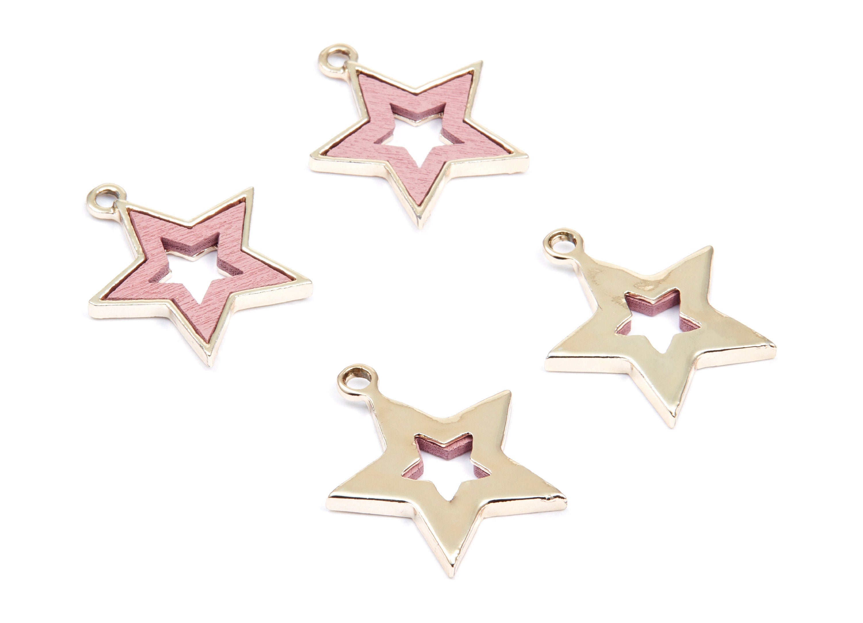 Star Shaped Charms - Zinc Alloy Earring Findings - Gold Tone Connector - Alloy Pendant for Necklace - 28x24,3x3,2mm - ZZ1229C - DOMEDBAZAAR