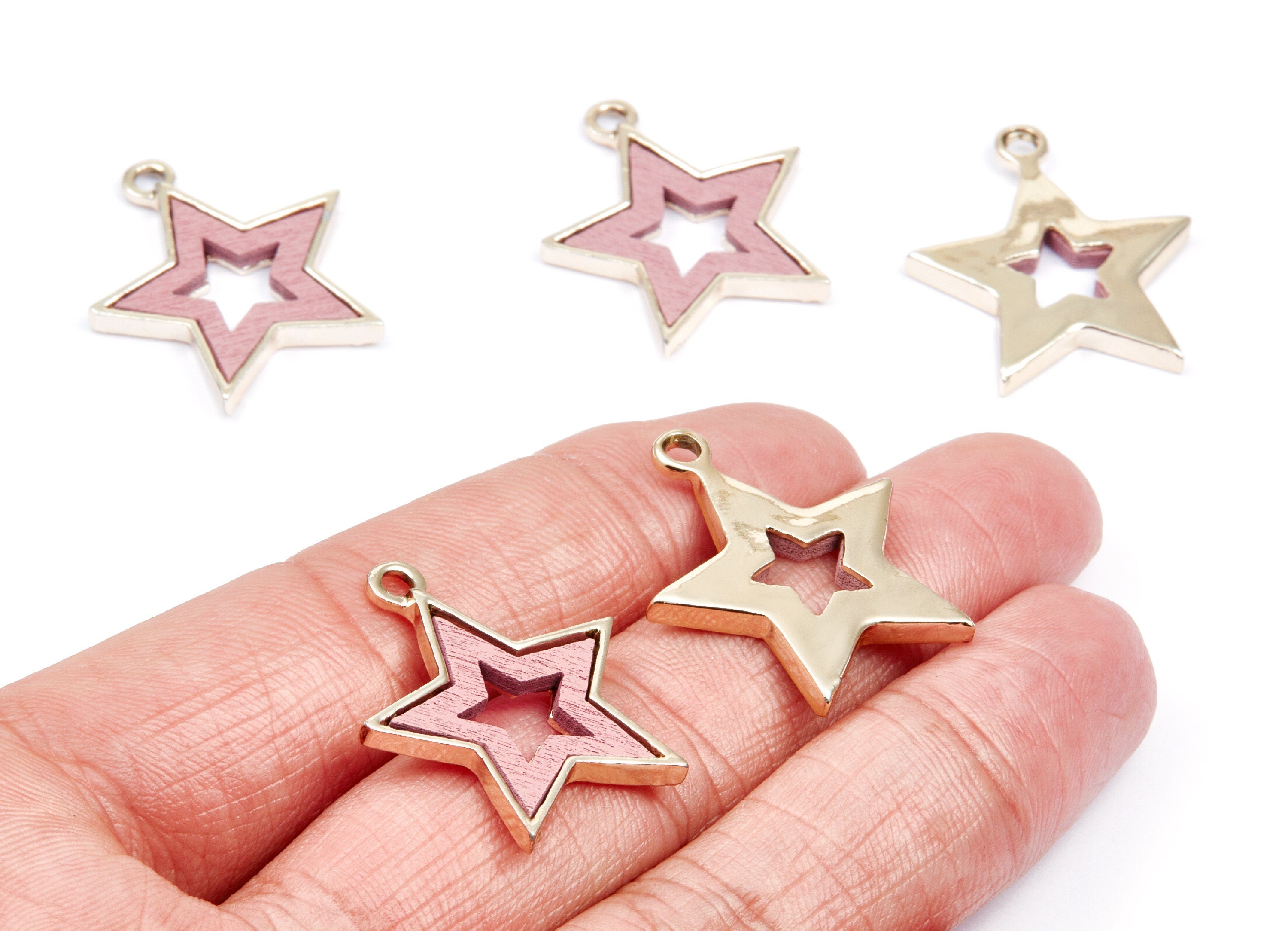 Star Shaped Charms - Zinc Alloy Earring Findings - Gold Tone Connector - Alloy Pendant for Necklace - 28x24,3x3,2mm - ZZ1229C - DOMEDBAZAAR