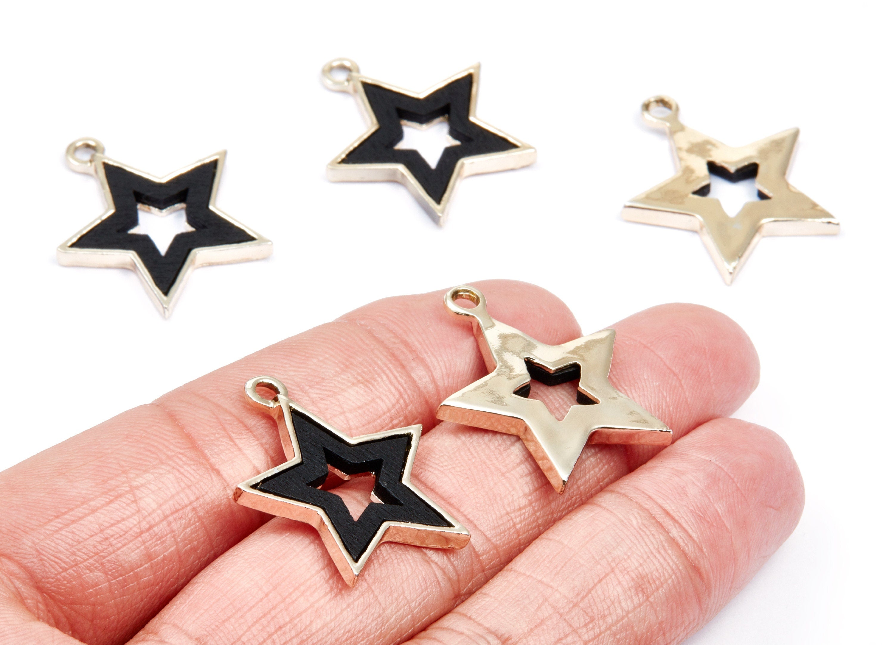 Star Shaped Charms - Zinc Alloy Earring Findings - Gold Tone Connector - Alloy Pendant for Necklace - 28x24,3x3,2mm - ZZ1229B - DOMEDBAZAAR