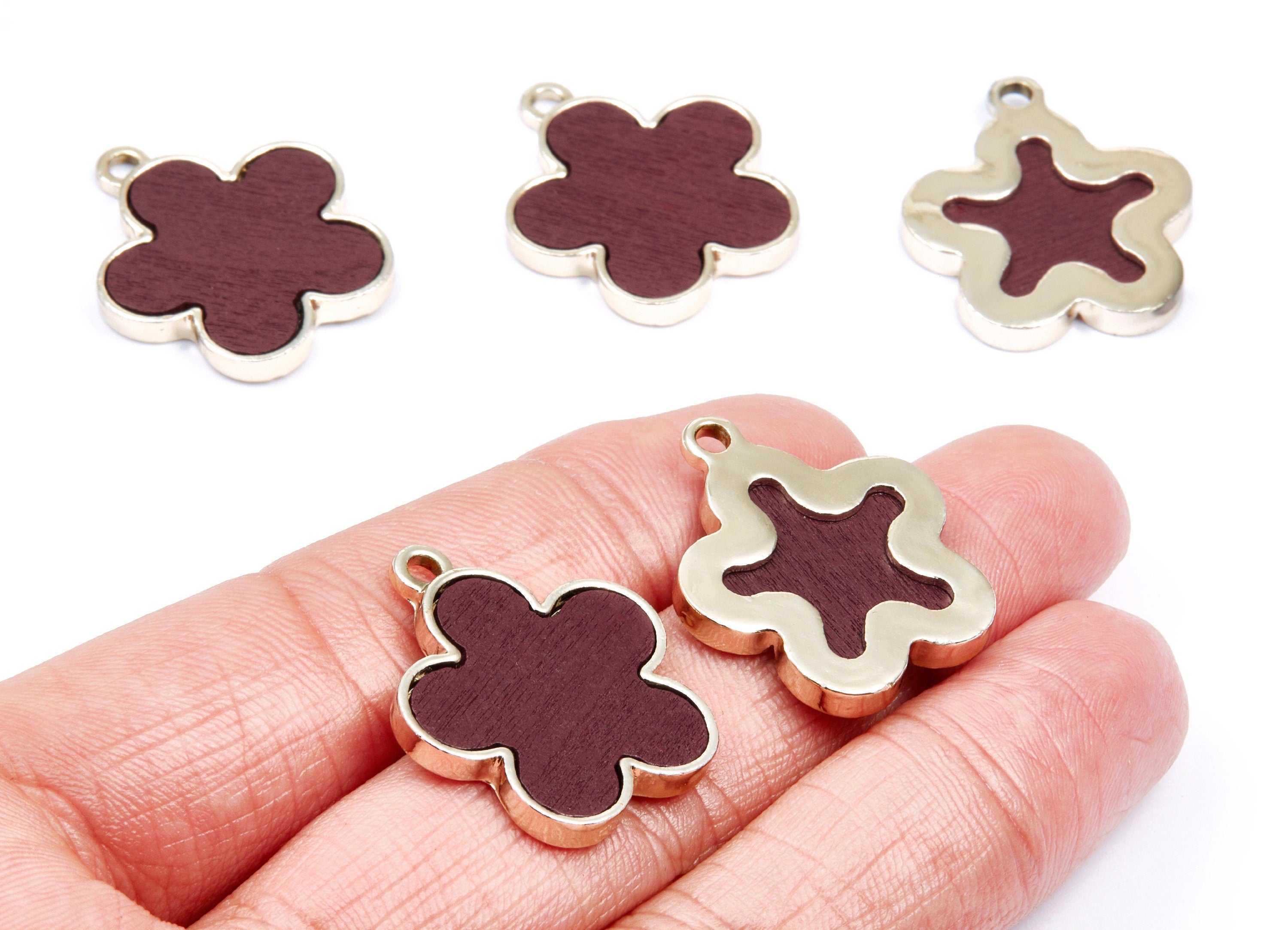 Flower Shaped Charms- Zinc Alloy Earring Findings - Gold Tone Connector - Alloy Pendant for Necklace - 26,95x23,6x2,7mm - ZZ1242B - DOMEDBAZAAR