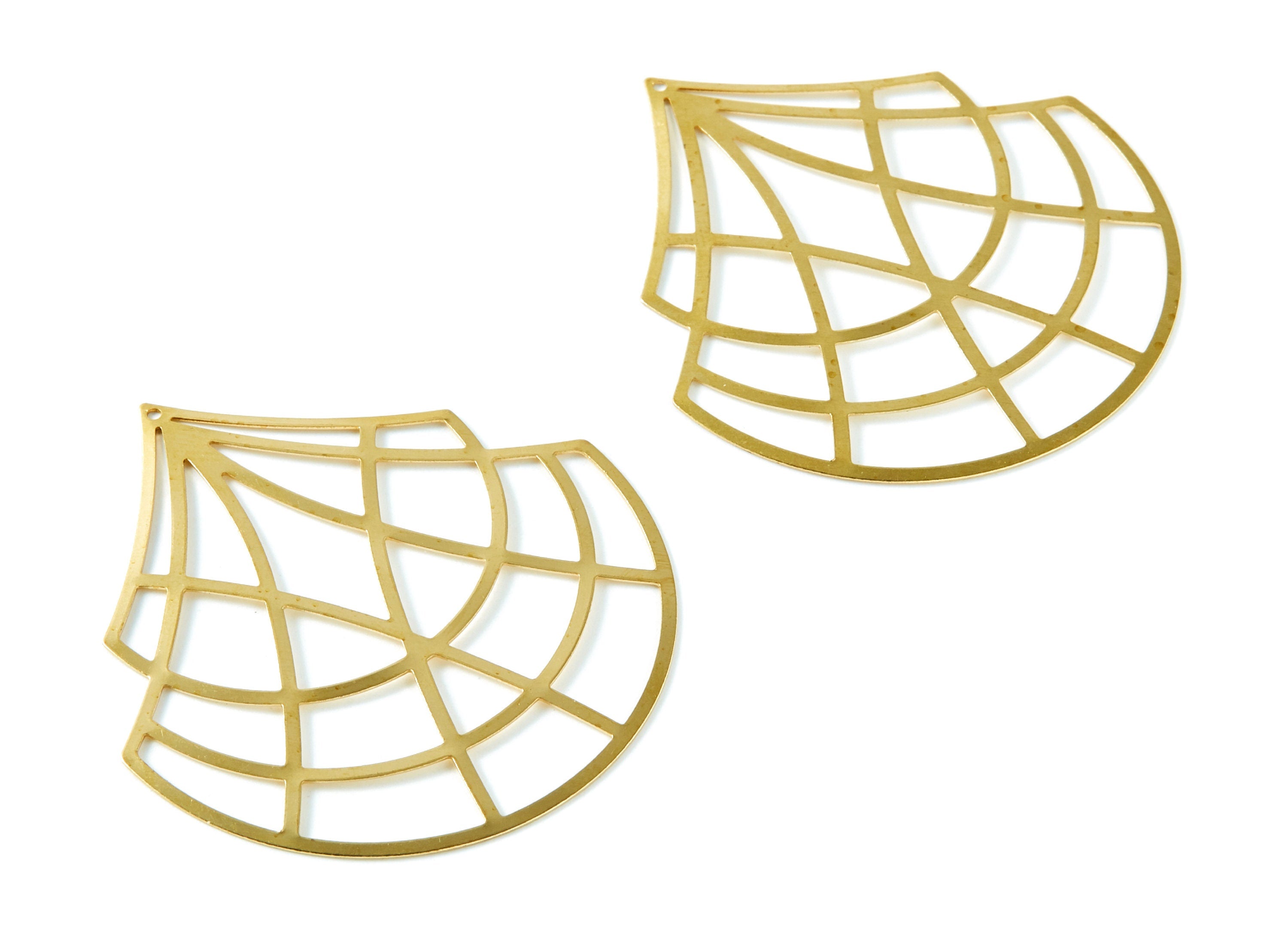 Brass Fan Charms - Fan Geometric Raw Brass Pendant - Jewelry Supplies - 54,63x51x0,3mm - JJA4672 - DOMEDBAZAAR