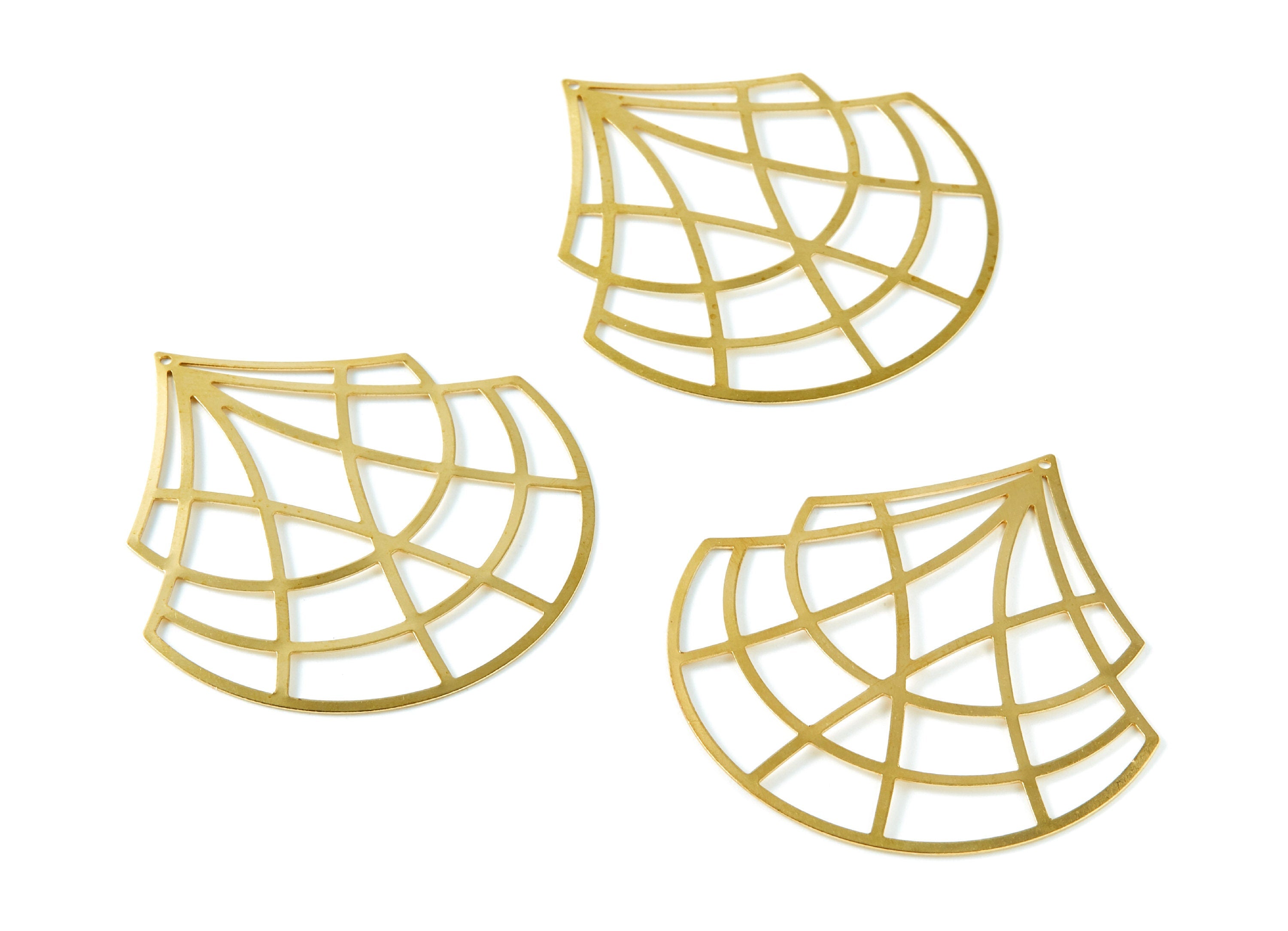 Brass Fan Charms - Fan Geometric Raw Brass Pendant - Jewelry Supplies - 54,63x51x0,3mm - JJA4672 - DOMEDBAZAAR