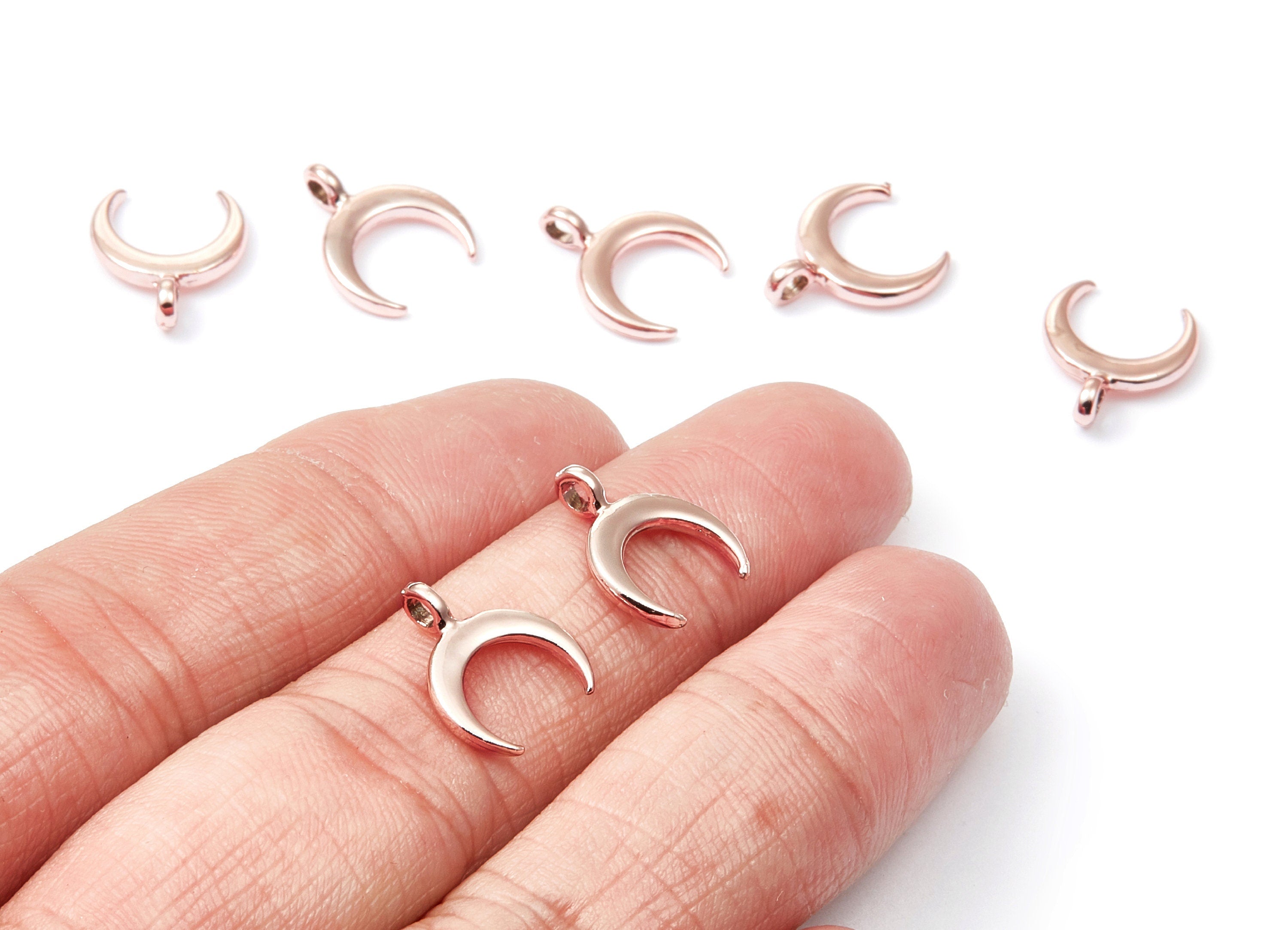 Moon Shaped Charms - Zinc Alloy Earring Finding - Rose Tone - Alloy Pendant for Necklace - 14x11,65x1,77mm - ZZ1187R - DOMEDBAZAAR