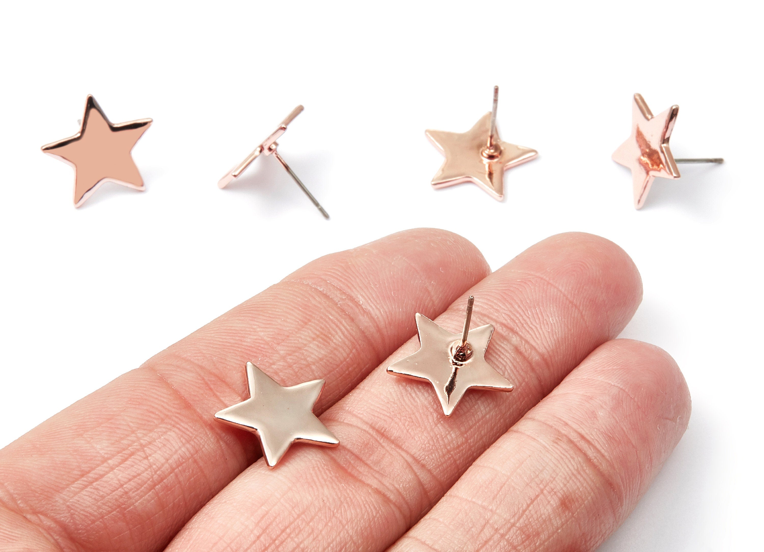 Star Earring Stud - Zinc Alloy Stud - Rose Tone plated - Stainless Steel Stud - Ear Studs - 13,66x14,66x1,35mm - ZZ1190R - DOMEDBAZAAR