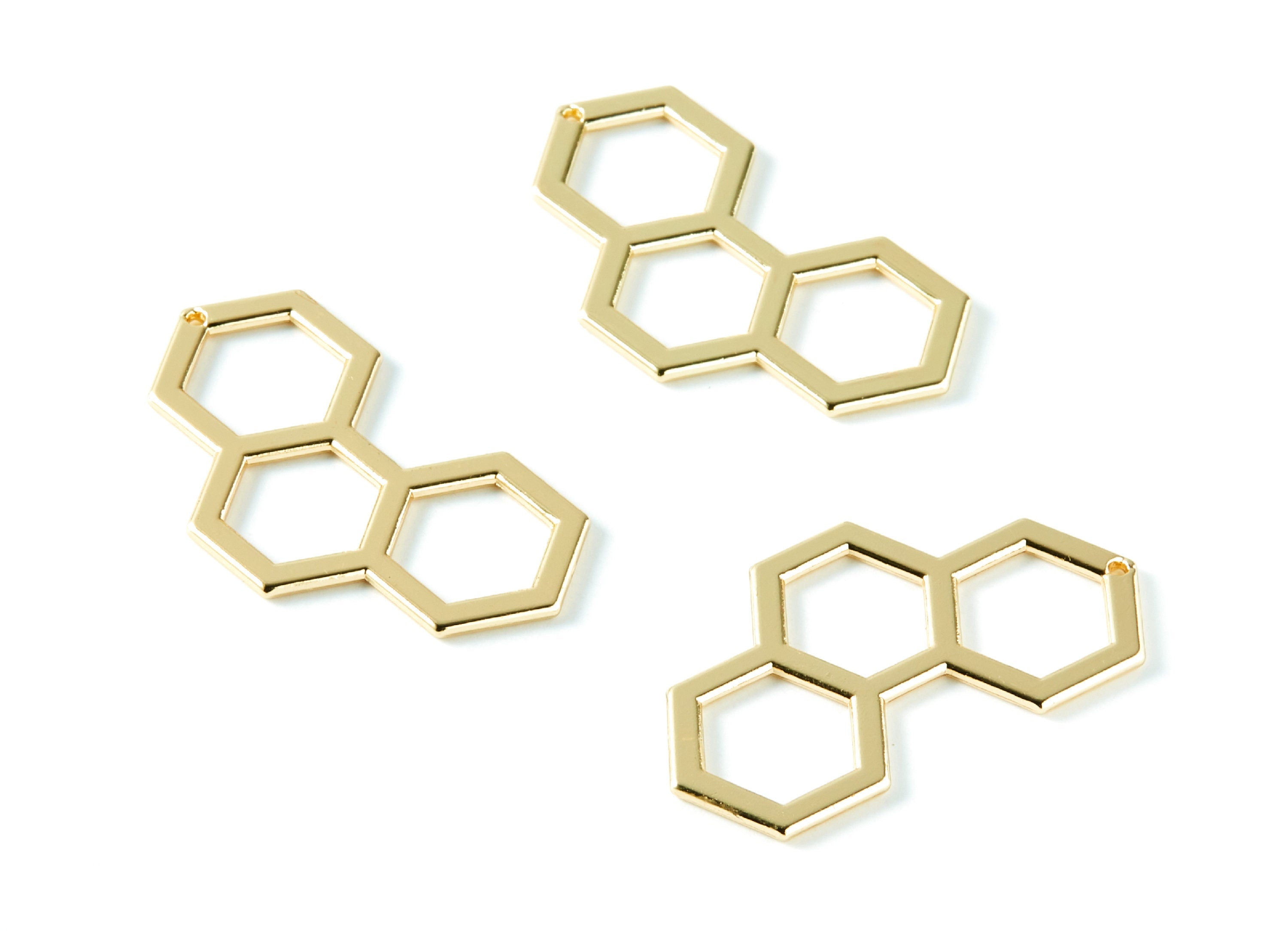 Honeycomb Shaped Charms - Zinc Alloy Earring Finding - Gold Tone - Alloy Pendant for Necklace - 39,95x22,24x1,55mm - ZZ1298 - DOMEDBAZAAR
