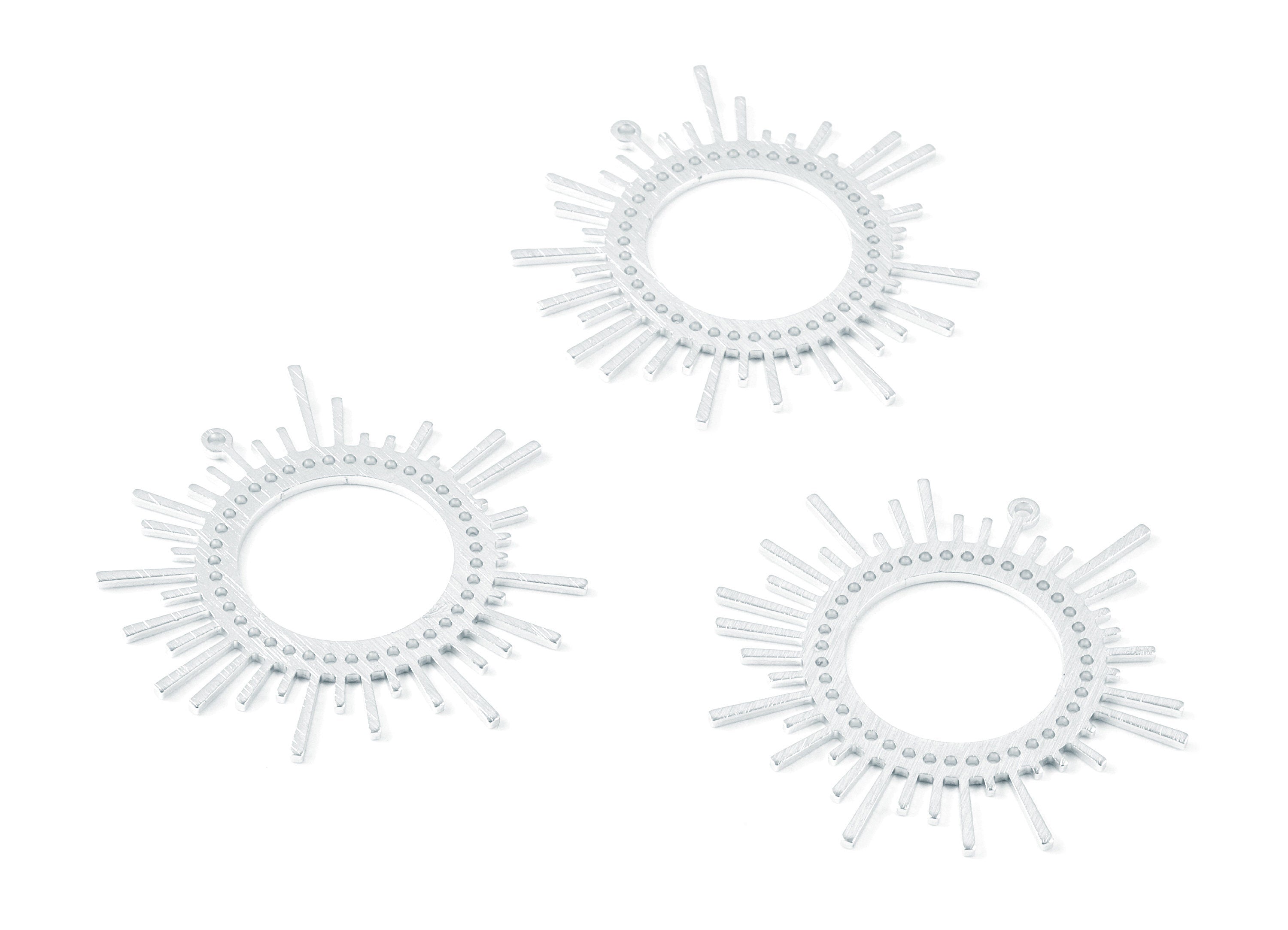 Aluminum Charms - Sun Shaped Earrings - Anodized Aluminium Charms - Silver Tone - 41.5x41.5x1.27mm - AA1133A - DOMEDBAZAAR