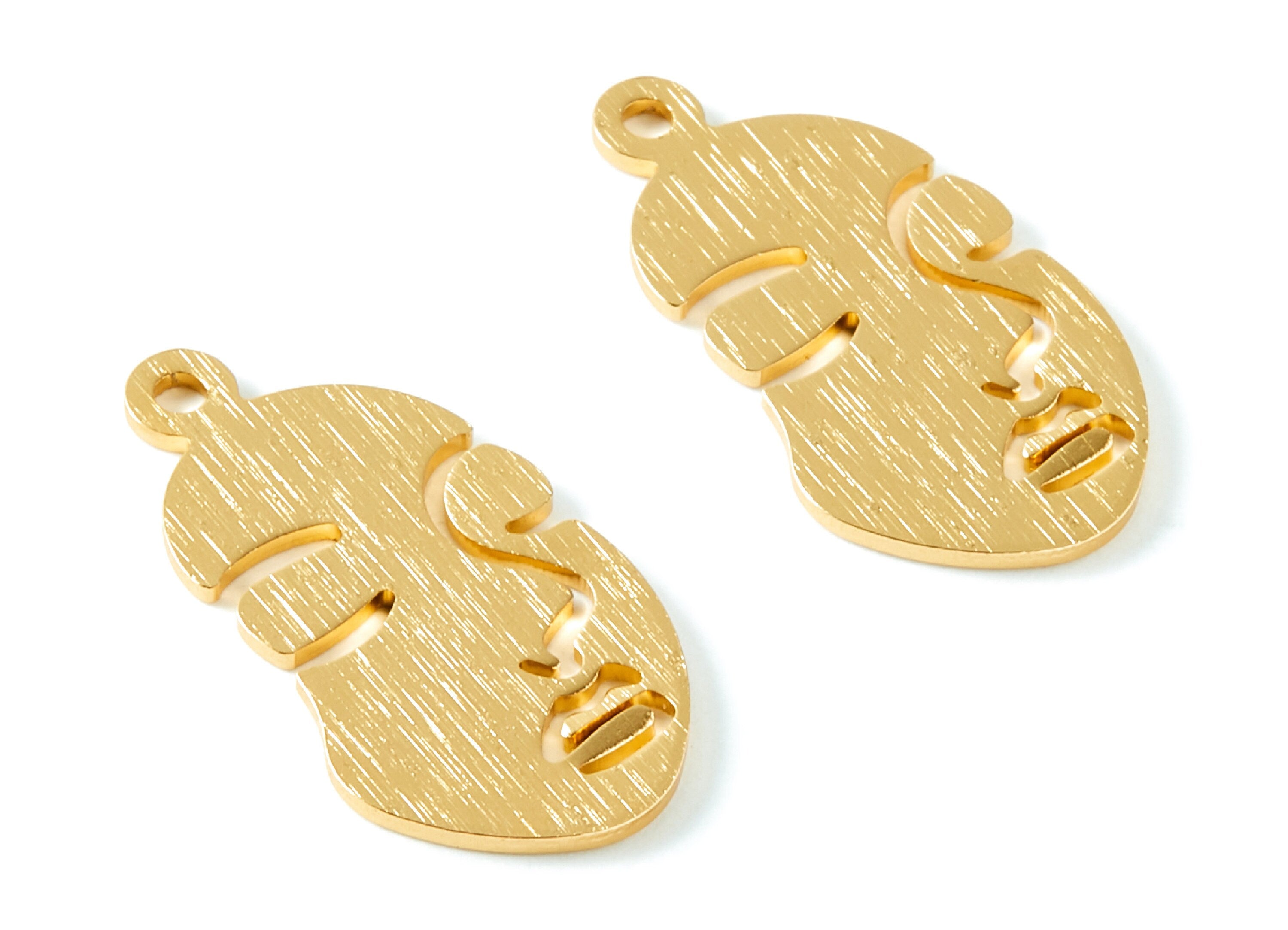 Aluminum Charms - Face Shaped Earrings - Anodized Aluminium Charms - Gold Tone - 33,65x17,15x1,3mm - AA1139A - DOMEDBAZAAR