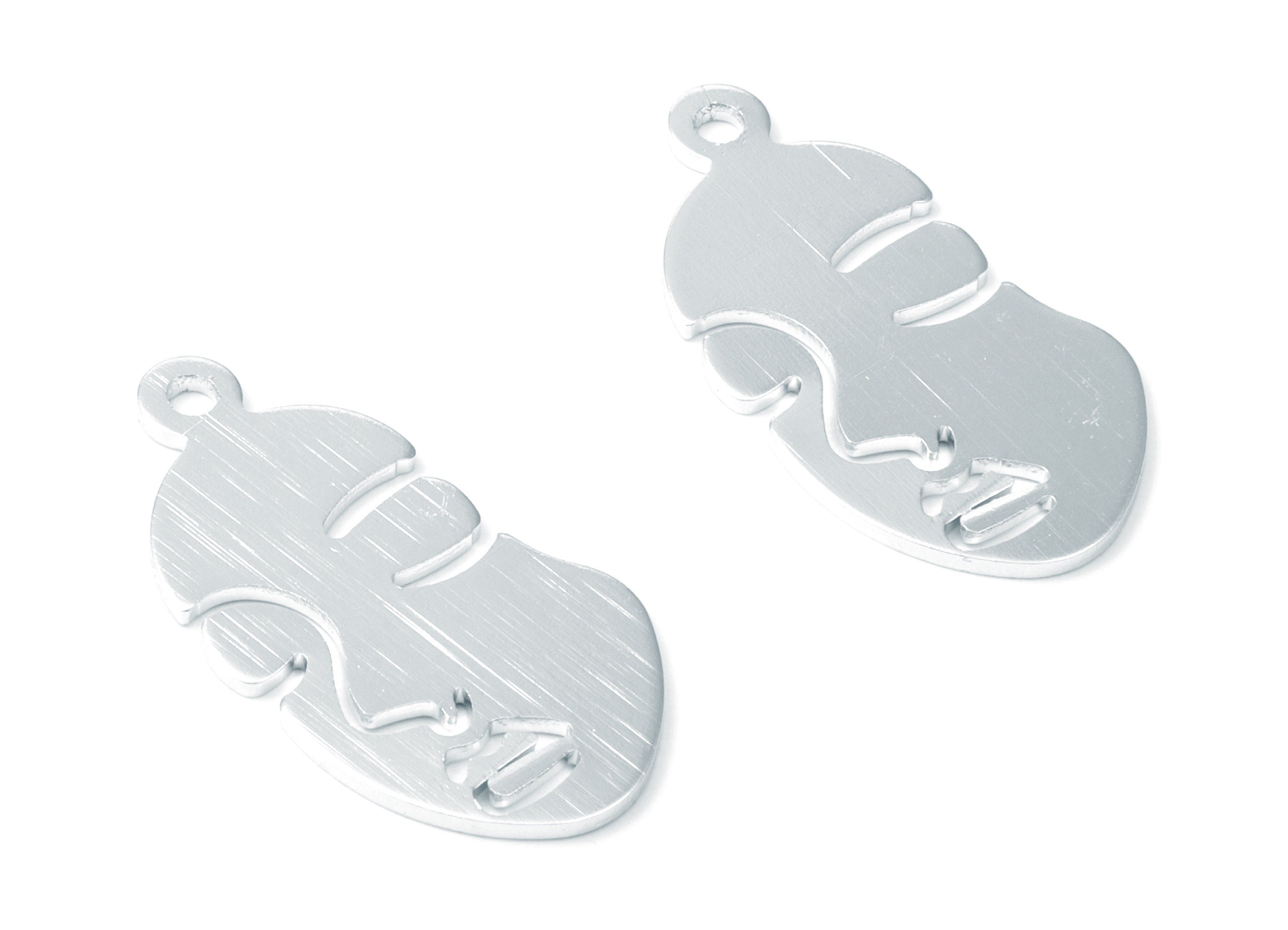Aluminum Charms - Face Shaped Earrings - Anodized Aluminium Charms - Silver Tone - 33,65x17,15x1,3mm - AA1139B - DOMEDBAZAAR