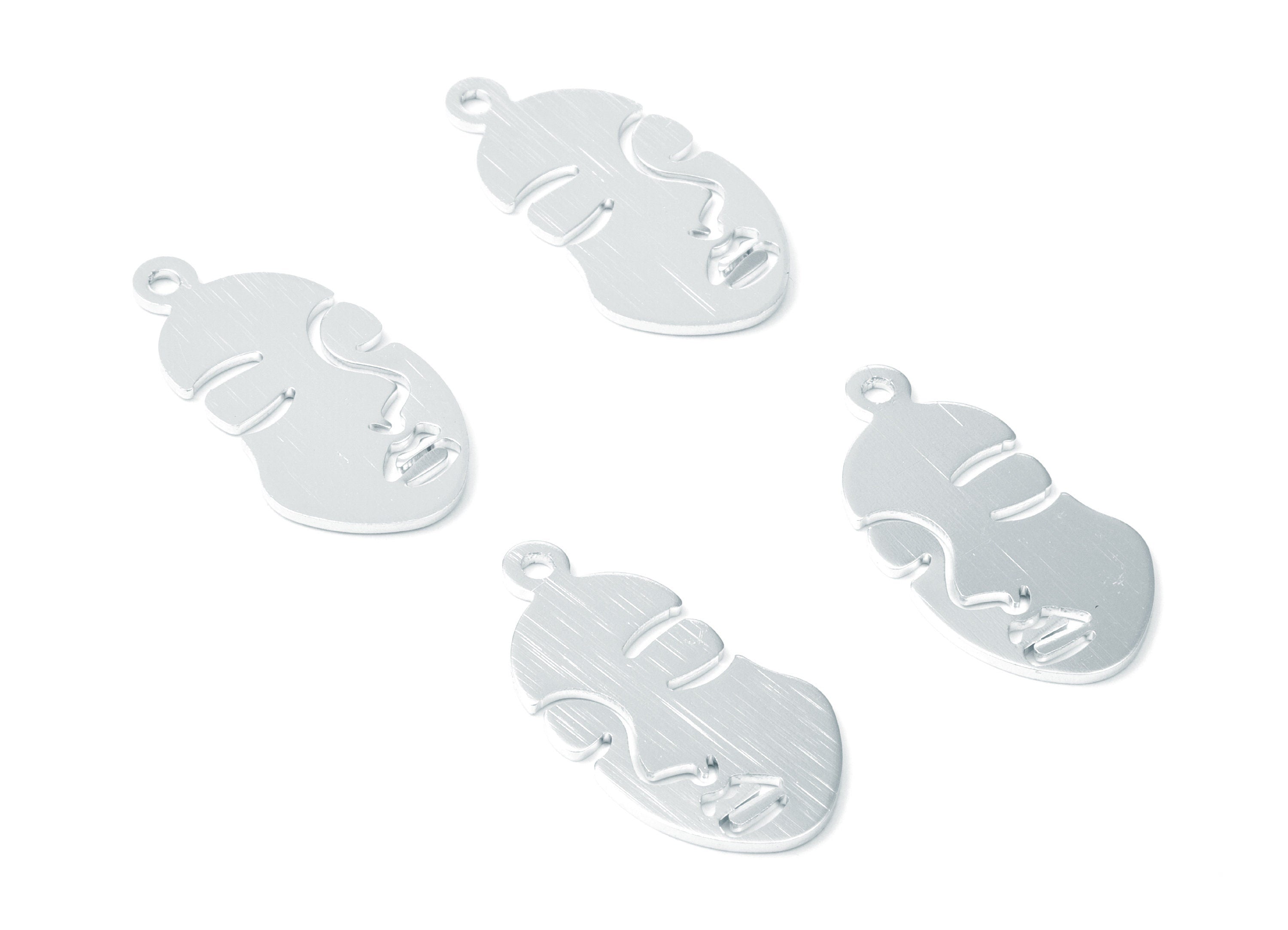 Aluminum Charms - Face Shaped Earrings - Anodized Aluminium Charms - Silver Tone - 33,65x17,15x1,3mm - AA1139B - DOMEDBAZAAR