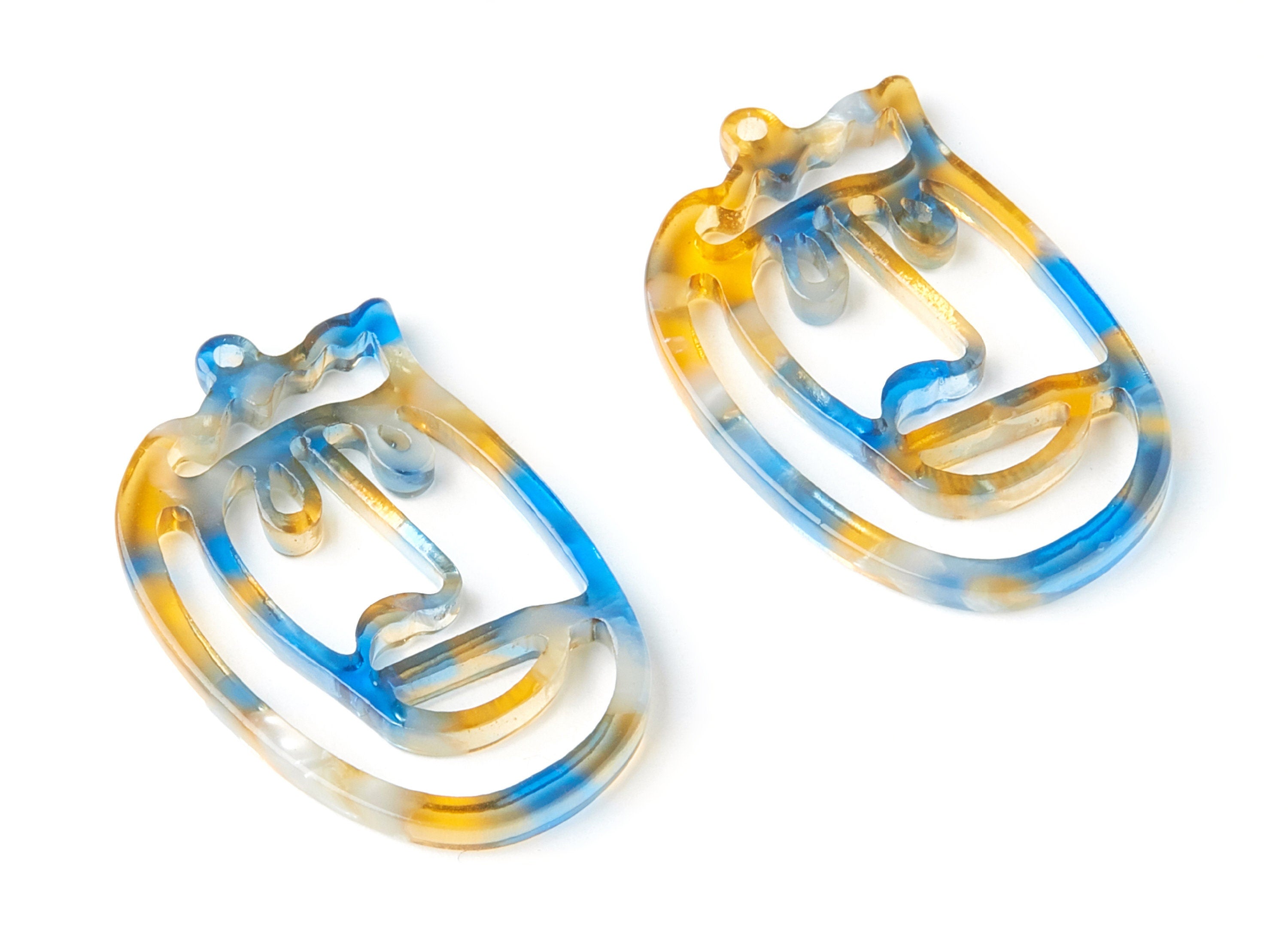 Acetate Acrylic Earring Charms - Tortoise Shell Earrings - Face Shaped Pendant - Earring Findings - 35x22,15x2,64mm - AC1375A - DOMEDBAZAAR