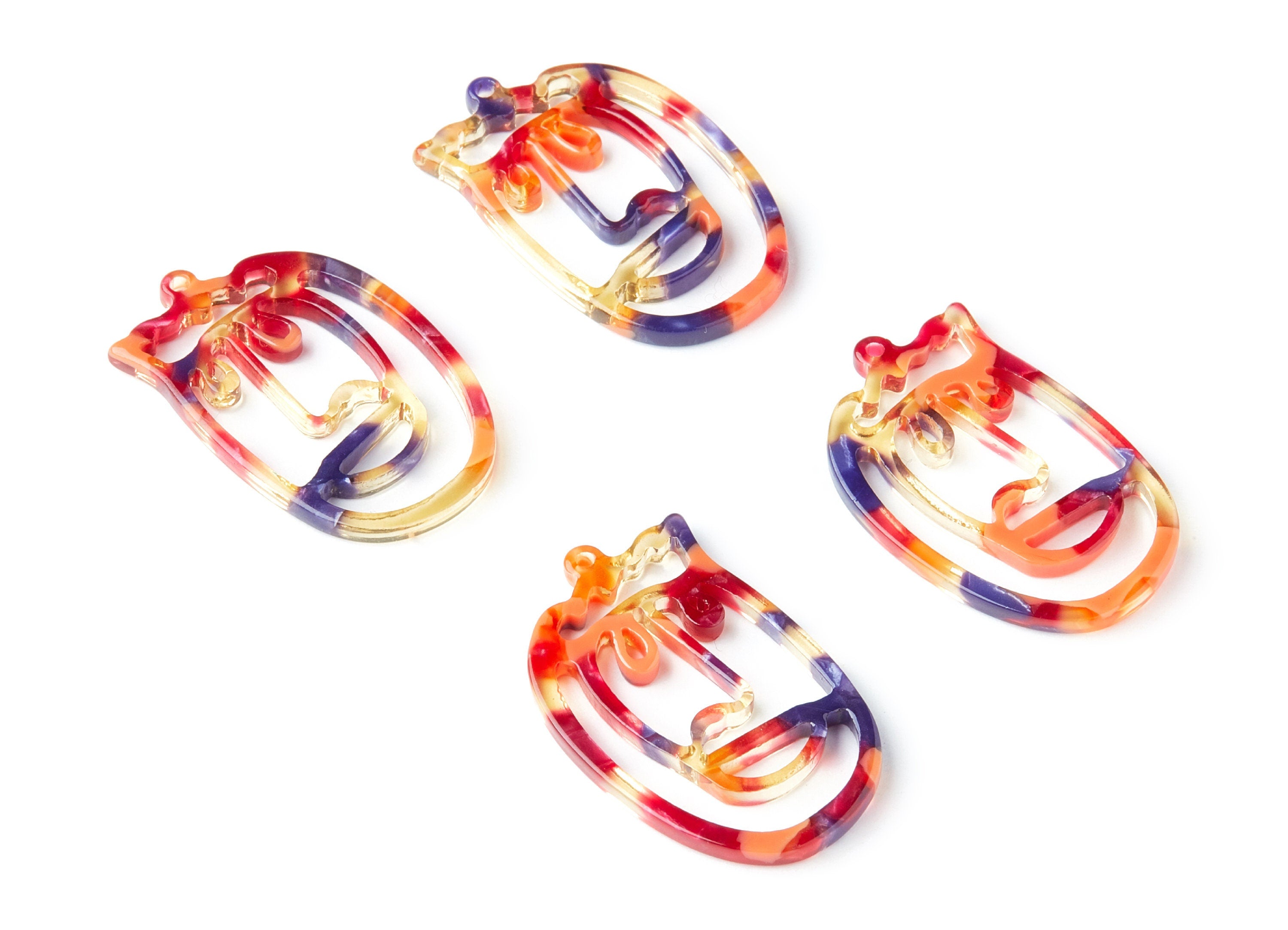 Acetate Face Earring Charms - Face Shaped Pendant - Earring Findings -Jewelry Supplies - 35x22,15x2,64mm - AC1375C - DOMEDBAZAAR