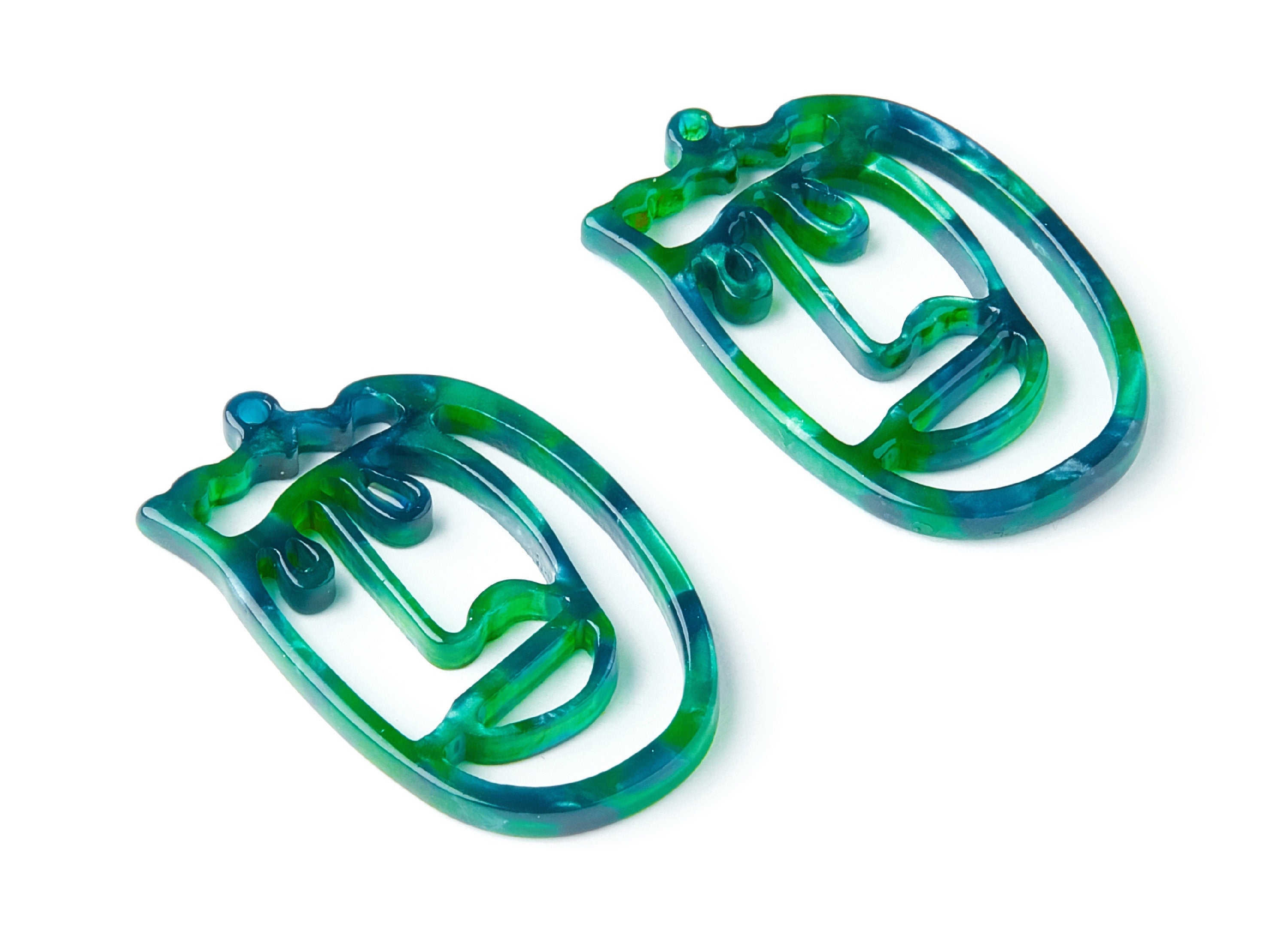 Acetate Face Earring Charms - Face Shaped Pendant - Earring Findings -Jewelry Supplies - 35x22,15x2,64mm - AC1375D - DOMEDBAZAAR
