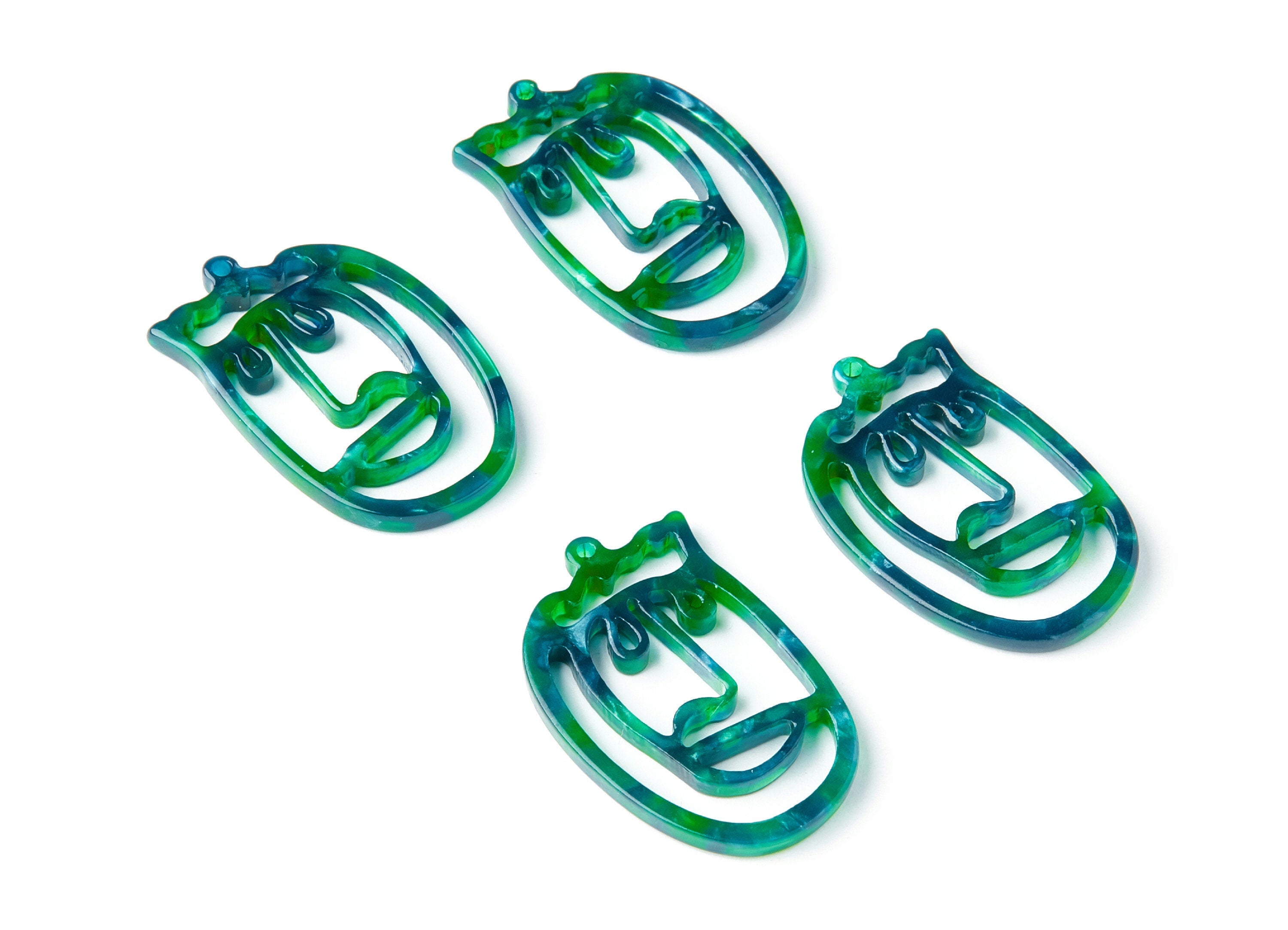 Acetate Face Earring Charms - Face Shaped Pendant - Earring Findings -Jewelry Supplies - 35x22,15x2,64mm - AC1375D - DOMEDBAZAAR