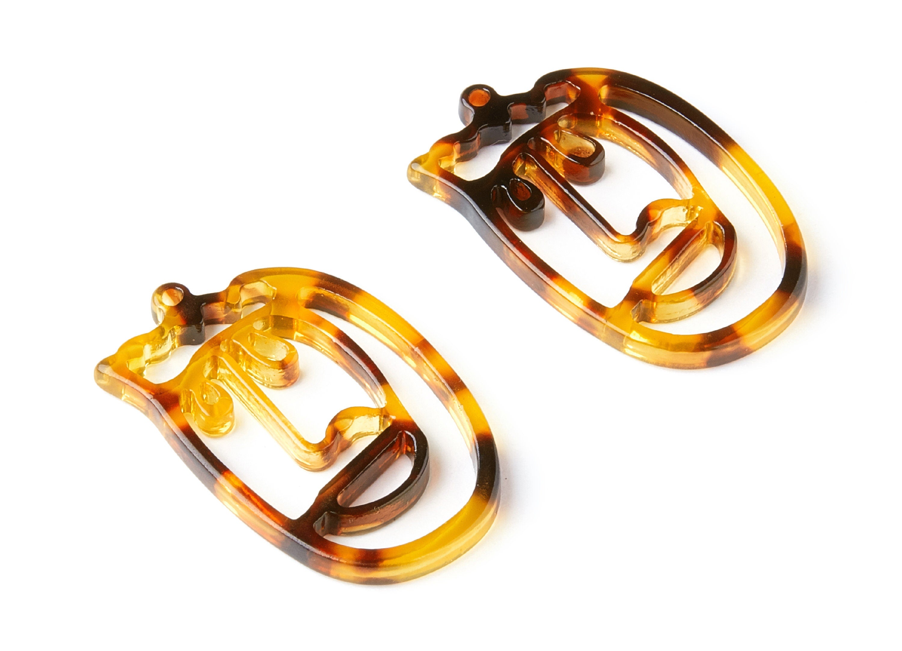 Acetate Acrylic Earring Charms - Tortoise Shell Earrings - Face Shaped Pendant - Earring Findings - 35x22,15x2,64mm - AC1375G - DOMEDBAZAAR