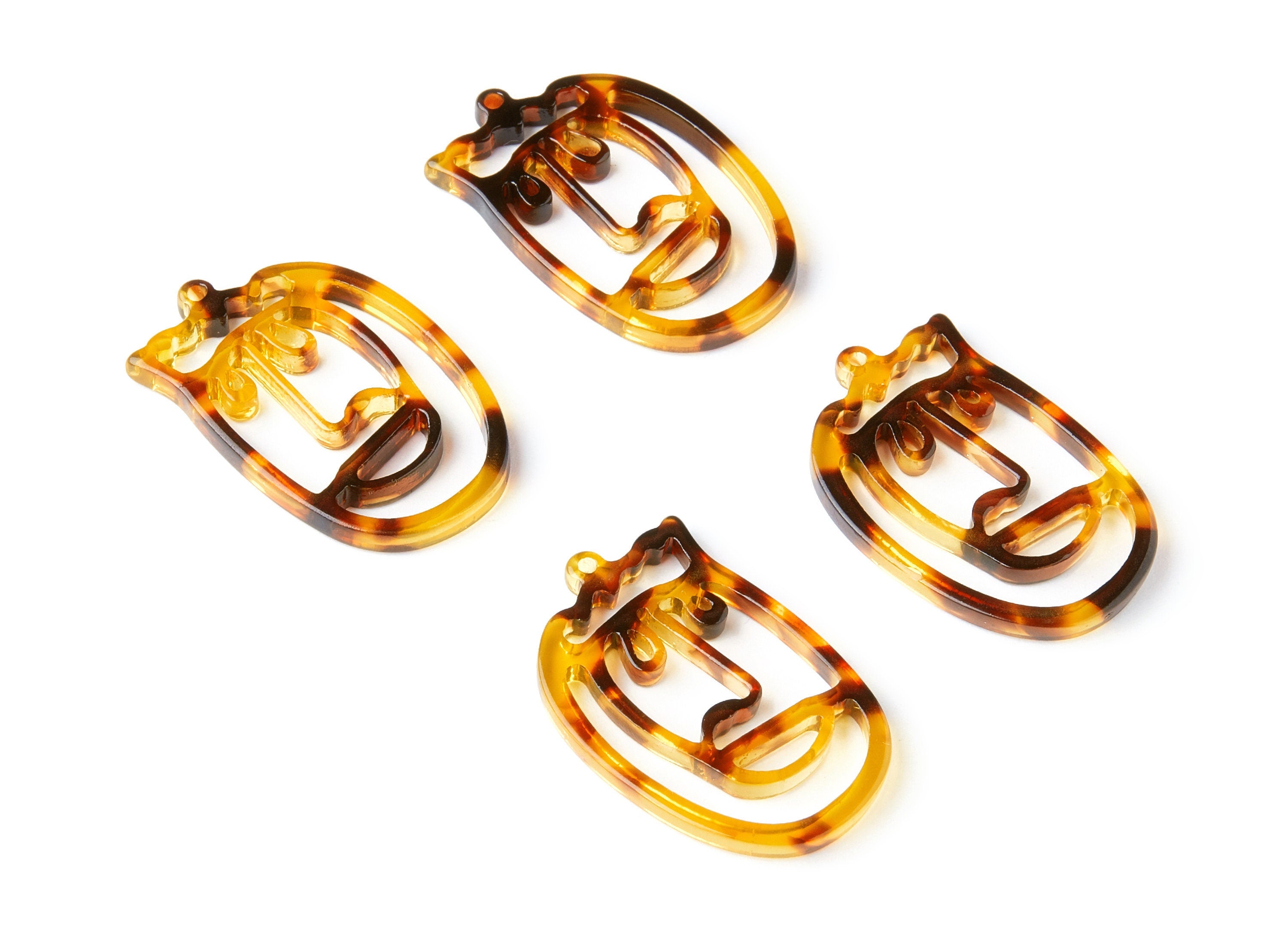 Acetate Acrylic Earring Charms - Tortoise Shell Earrings - Face Shaped Pendant - Earring Findings - 35x22,15x2,64mm - AC1375G - DOMEDBAZAAR