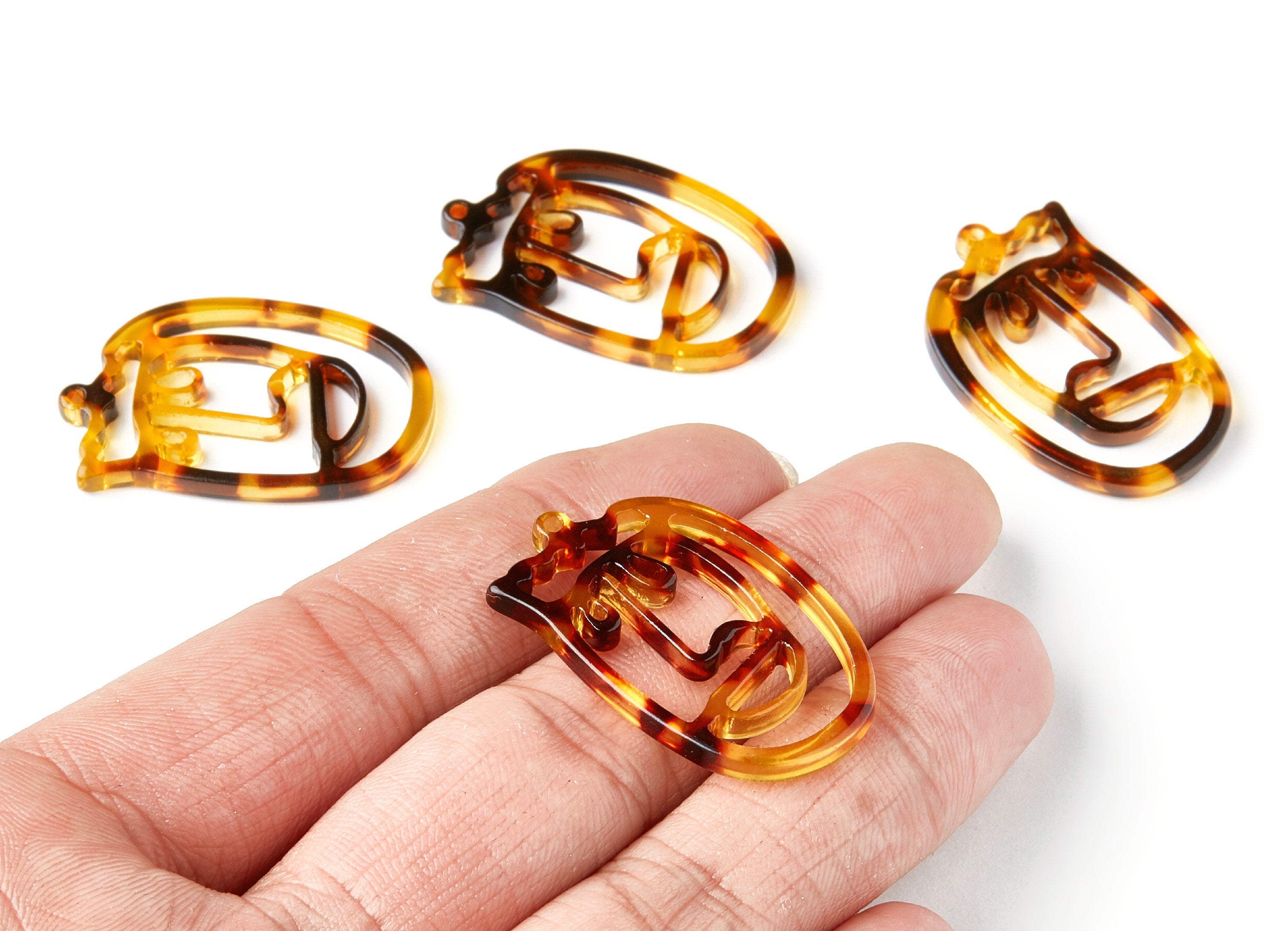 Acetate Acrylic Earring Charms - Tortoise Shell Earrings - Face Shaped Pendant - Earring Findings - 35x22,15x2,64mm - AC1375G - DOMEDBAZAAR