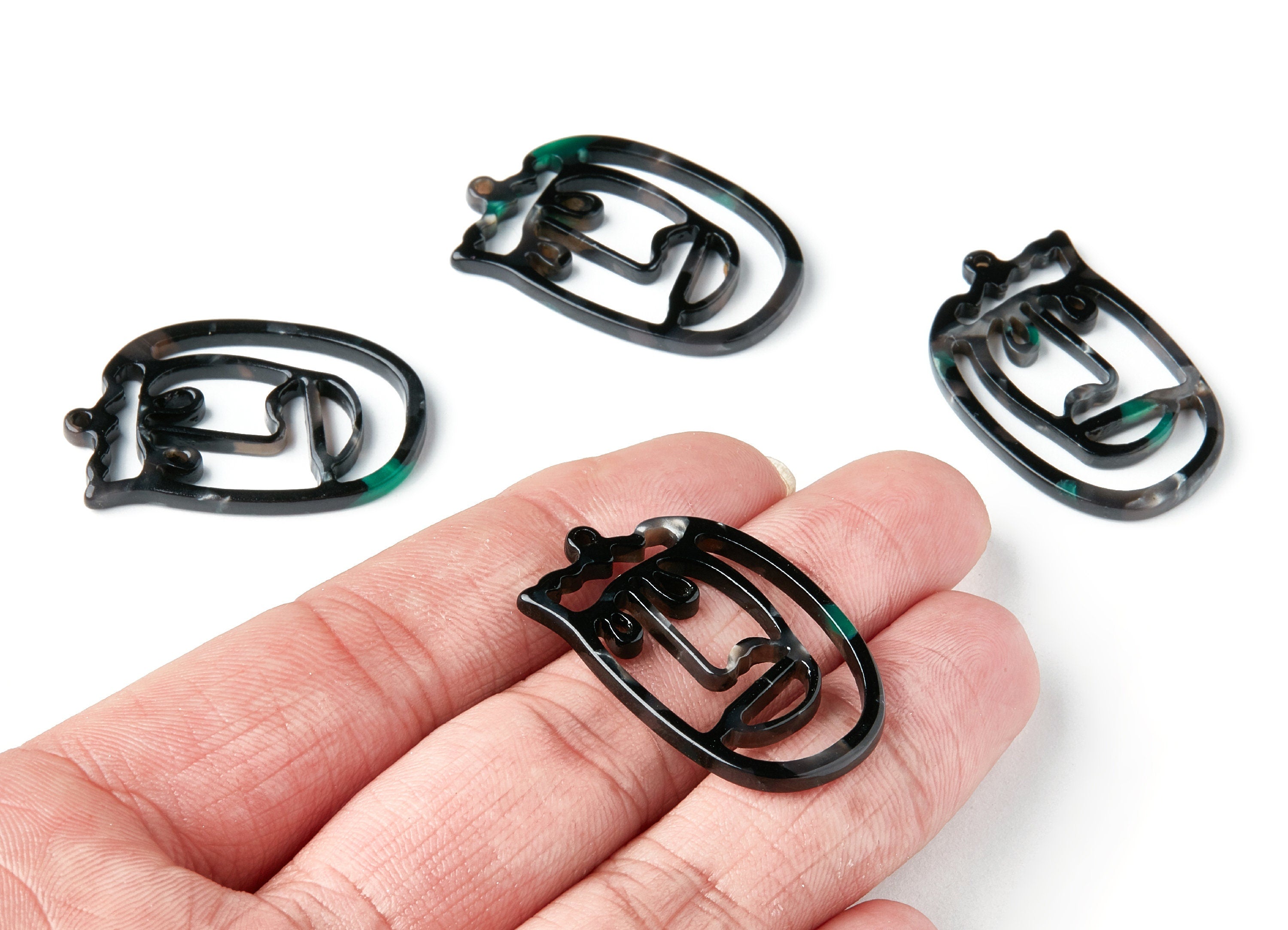 Acetate Face Earring Charms - Face Shaped Pendant - Earring Findings - Jewelry Supplies - 35x22,15x2,64mm - AC1375H - DOMEDBAZAAR