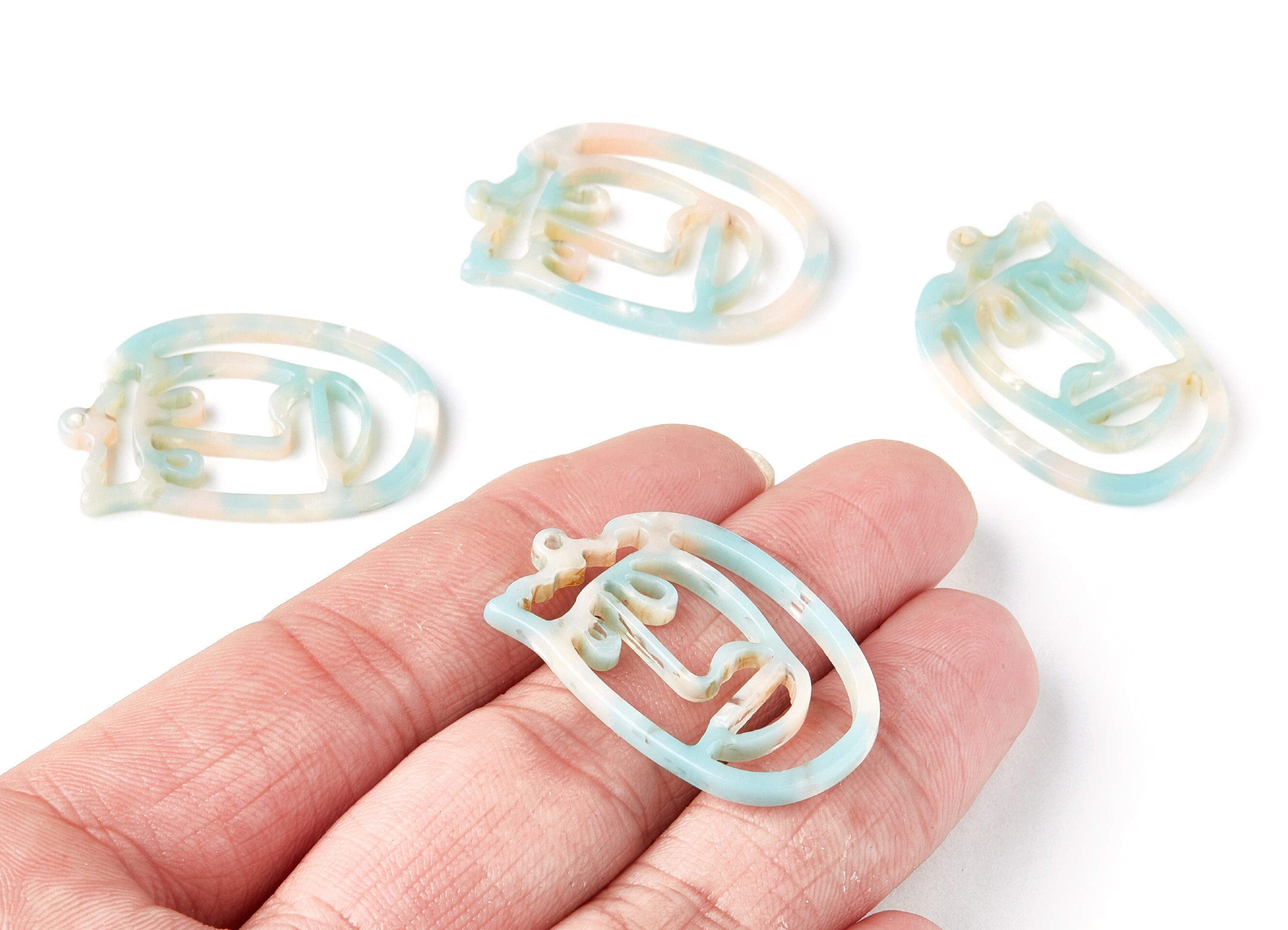 Acetate Acrylic Earring Charms - Tortoise Shell Earrings - Face Shaped Pendant - Earring Findings - 35x22,15x2,64mm - AC1375J - DOMEDBAZAAR