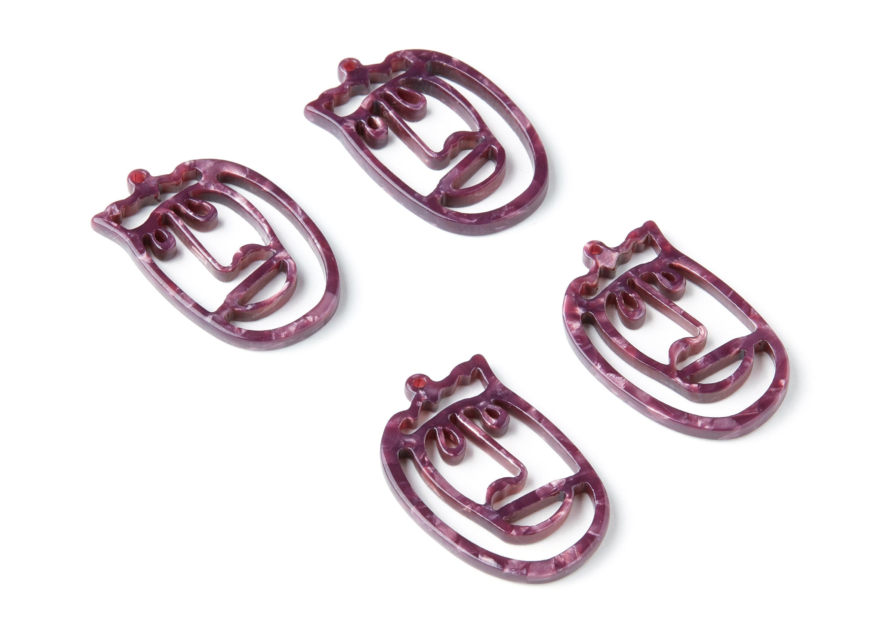 Acetate Acrylic Earring Charms - Tortoise Shell Earrings - Face Shaped Pendant - Earring Findings - 35x22,15x2,64mm - AC1375K - DOMEDBAZAAR