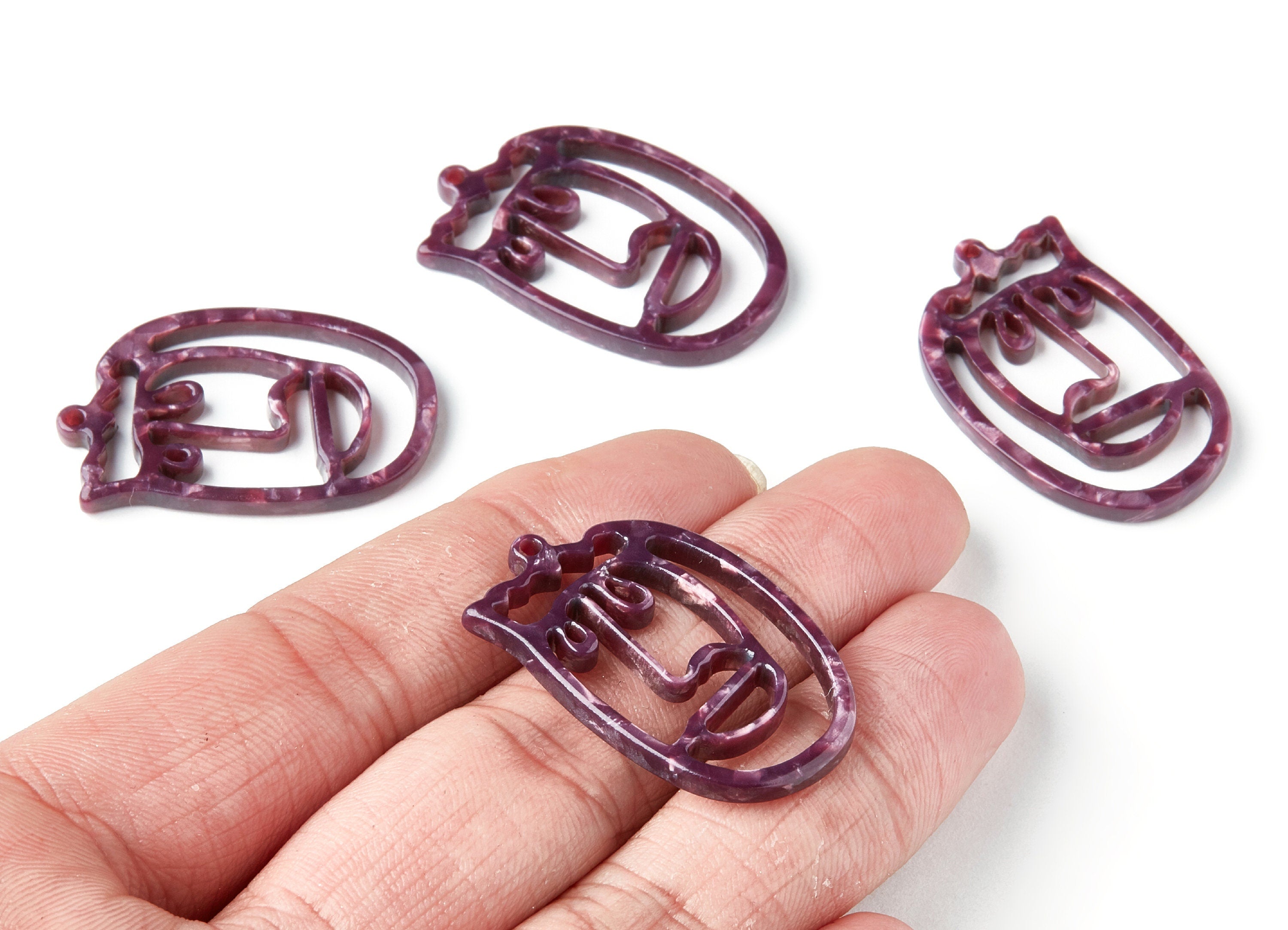 Acetate Acrylic Earring Charms - Tortoise Shell Earrings - Face Shaped Pendant - Earring Findings - 35x22,15x2,64mm - AC1375K - DOMEDBAZAAR